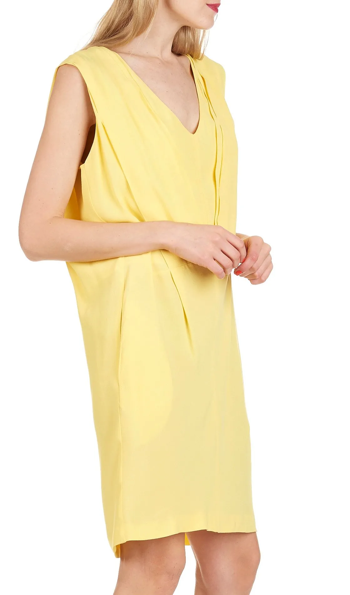 Robe droite en crêpe avec plis Jaune
