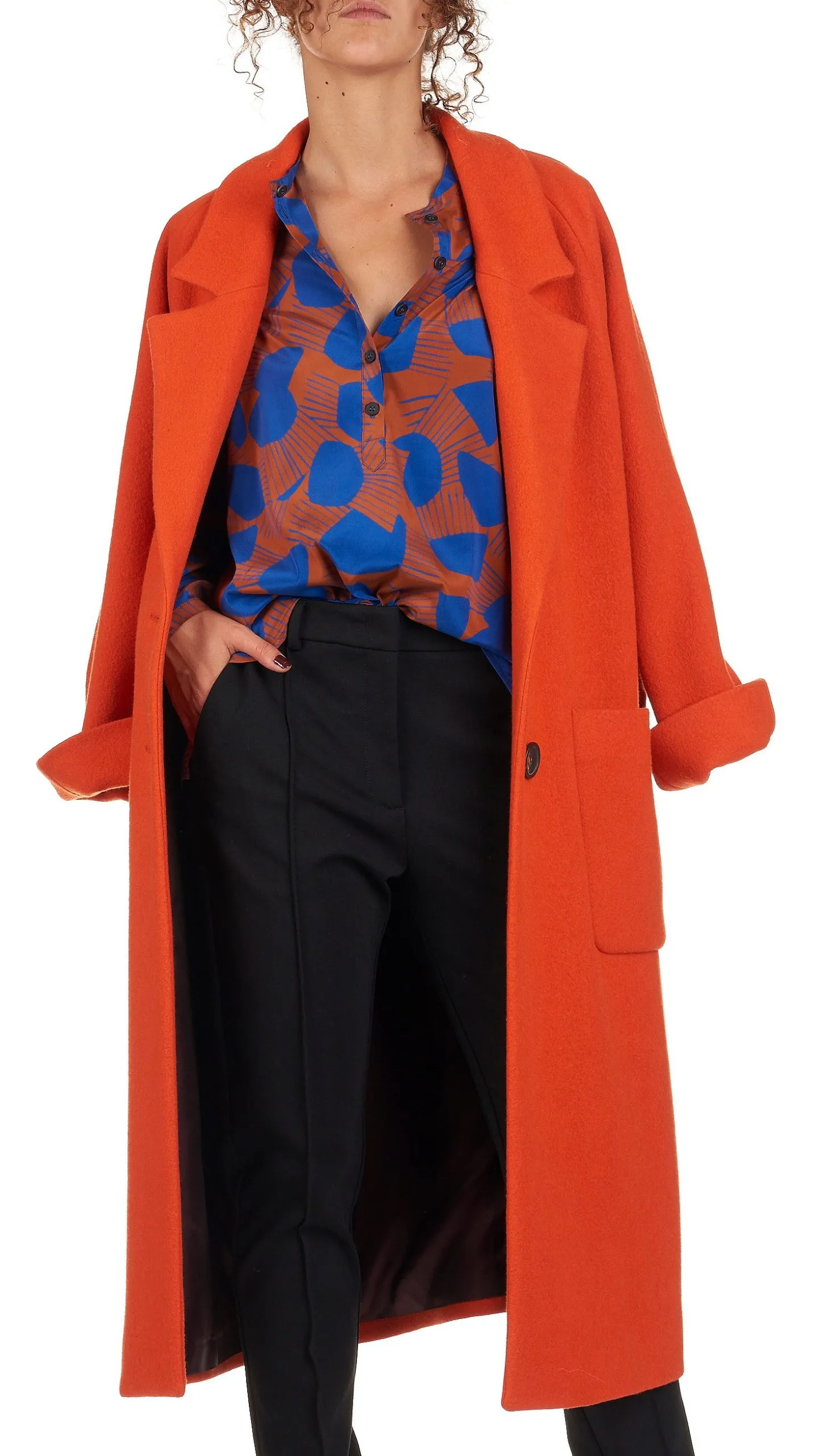 Manteau long en laine mélangée Orange