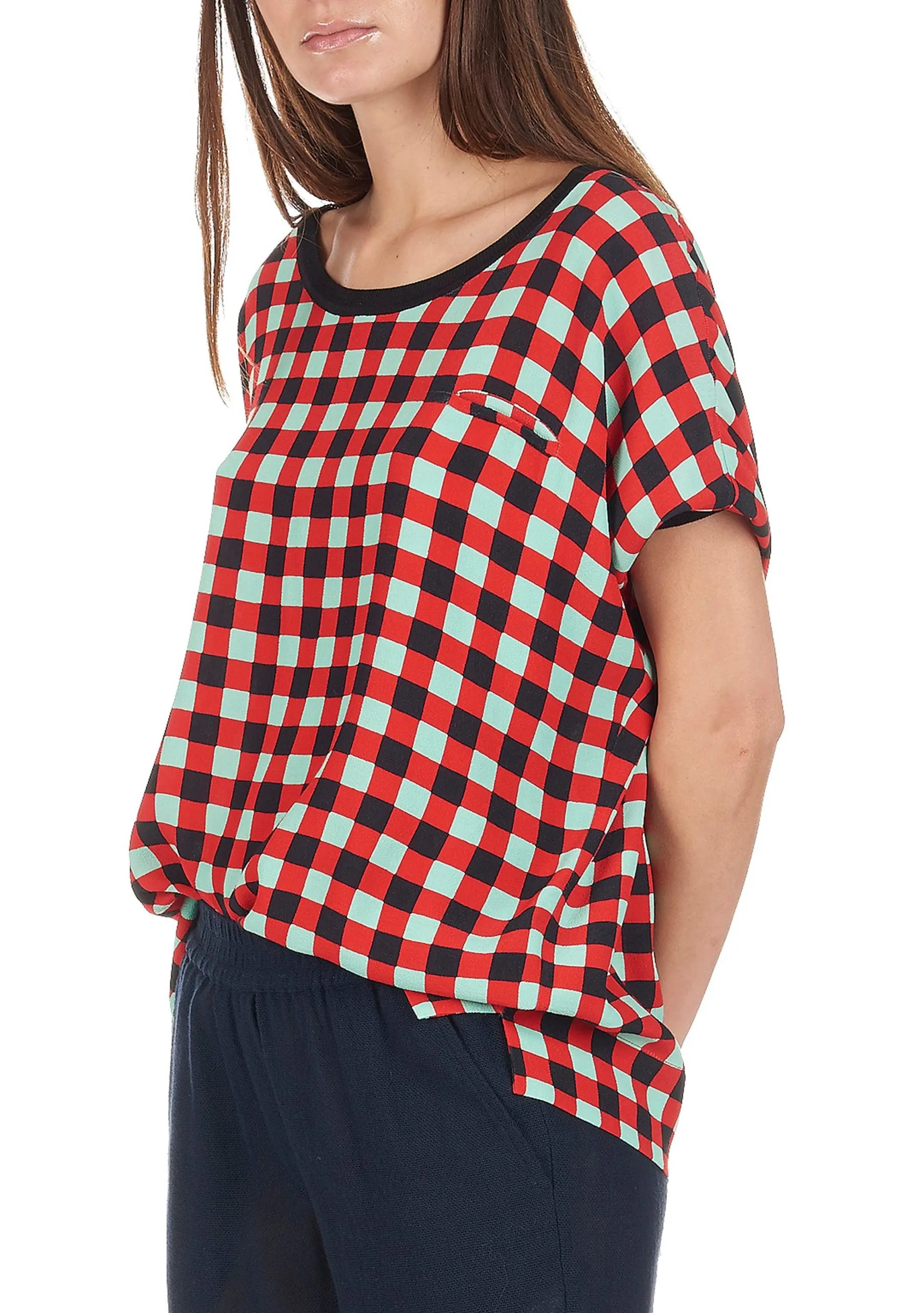 Top col rond fluide imprimé Rouge