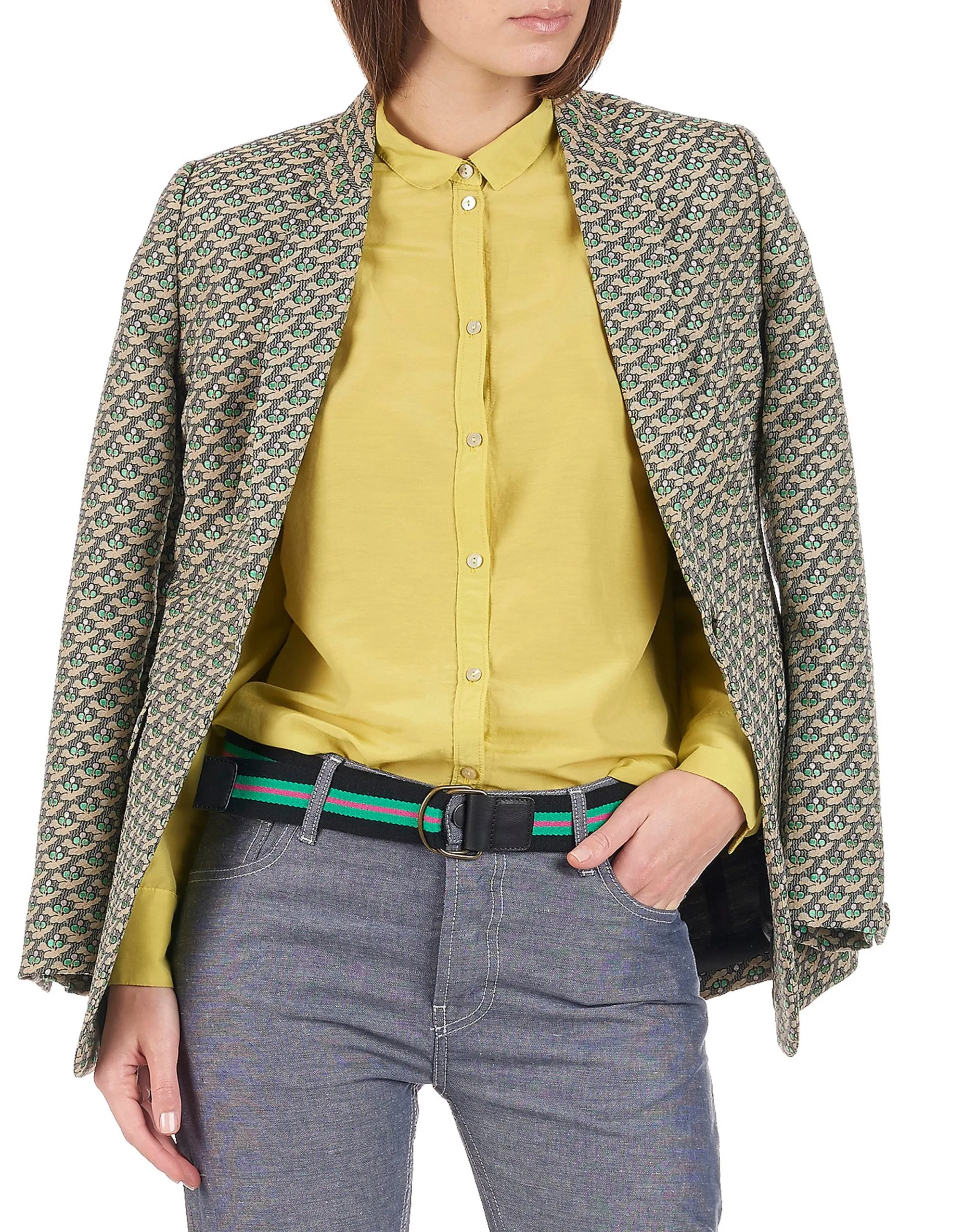 Veste longue en jacquard de soie imprimé Noir