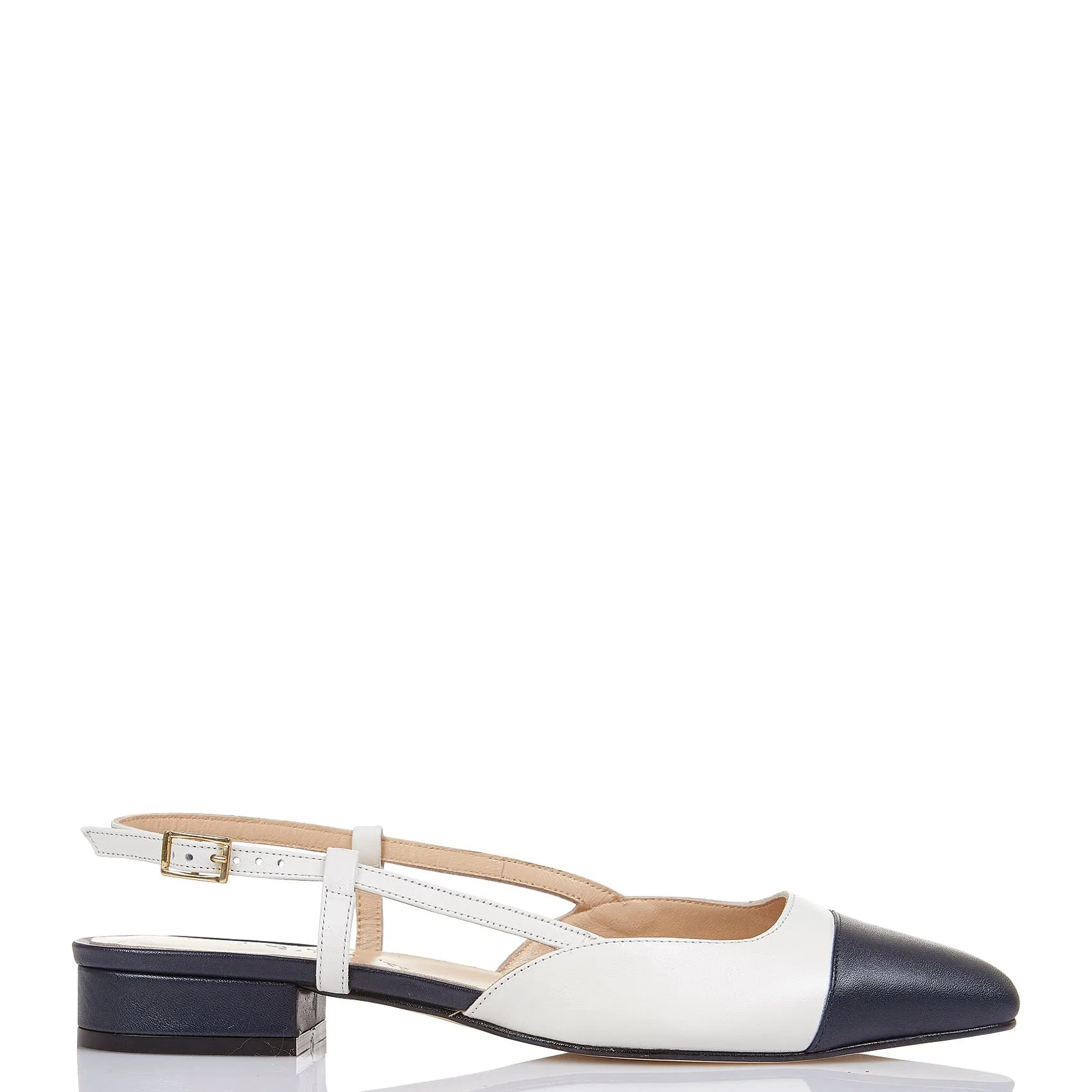 Babies bicolores à petit talon en cuir Bleu