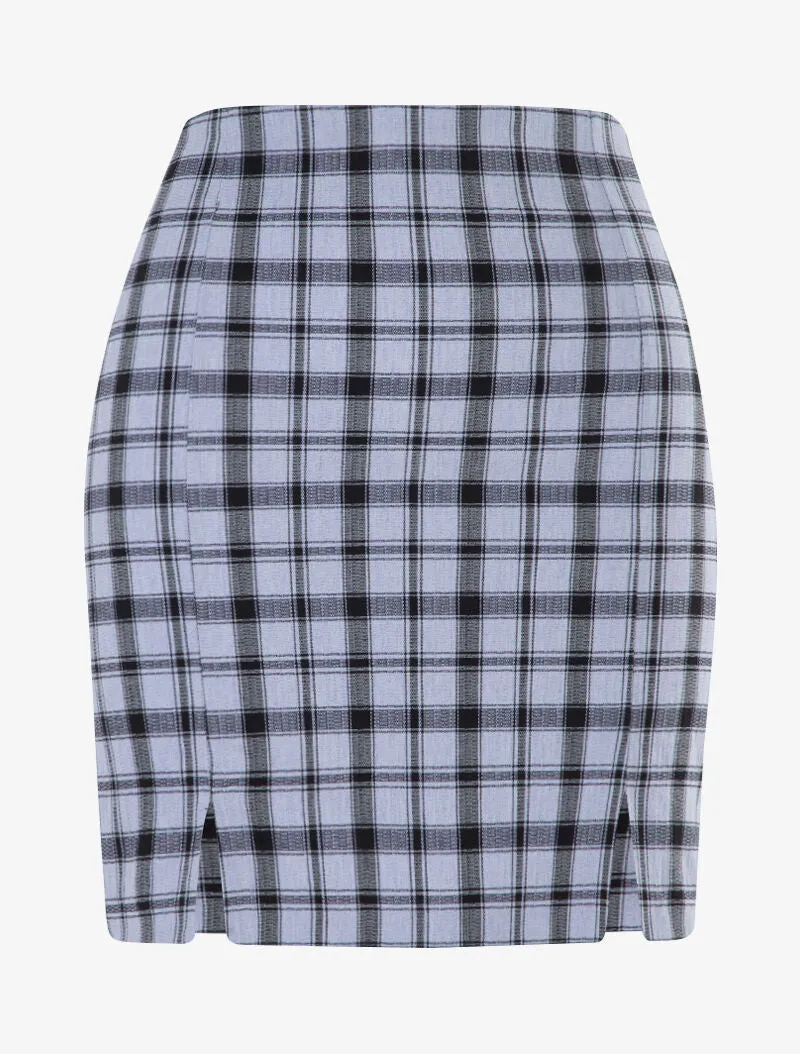 Mini jupe à imprimé tartan - bleu clair