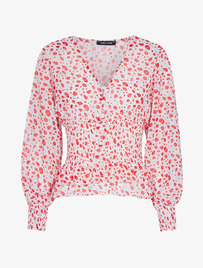 Blouse à imprimé petites fleurs - rouge
