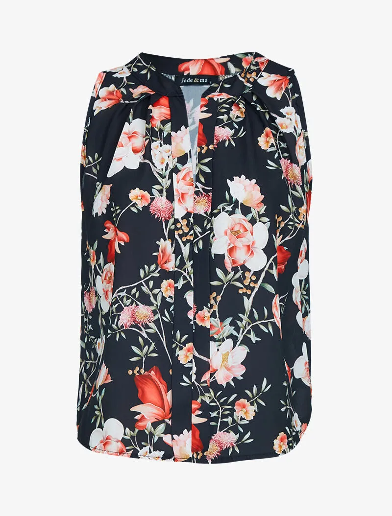 Top en voile à imprimé floral - noir