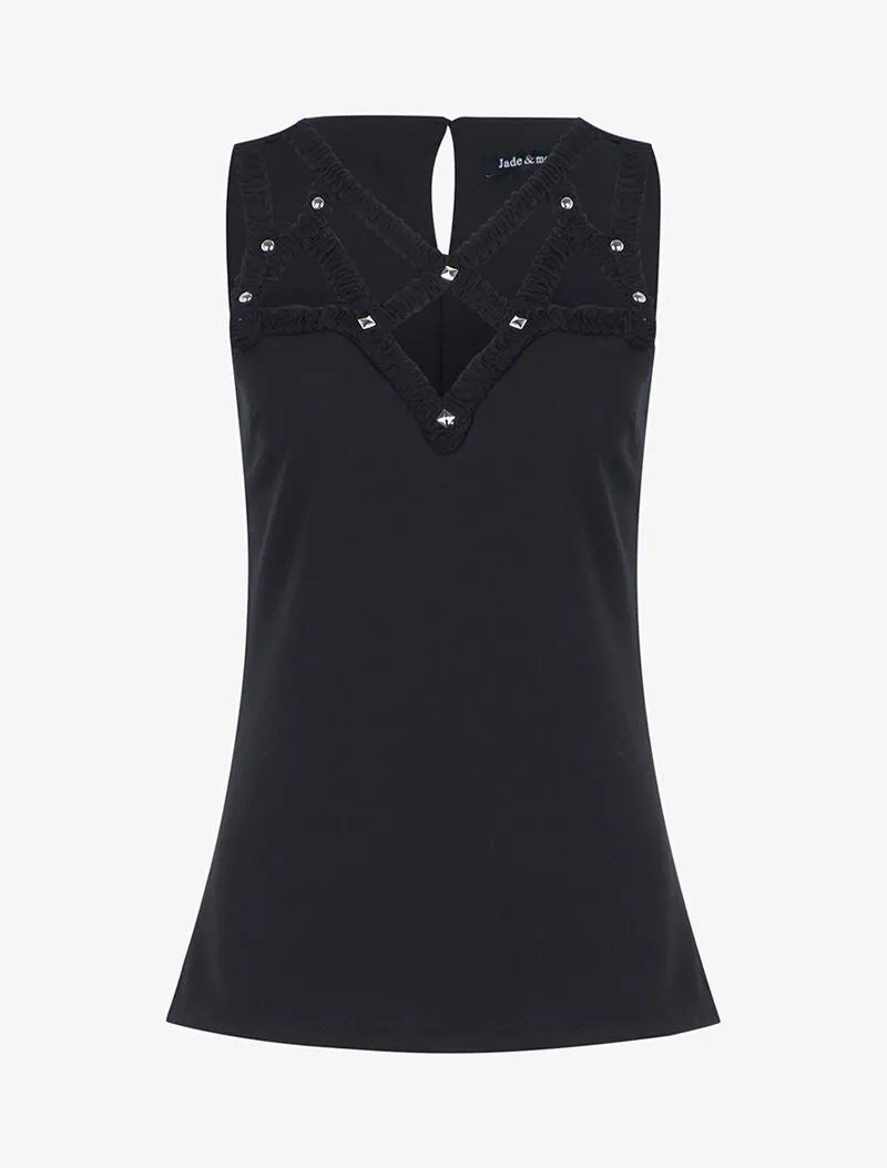 Top à décolleté ajouré à clous - noir