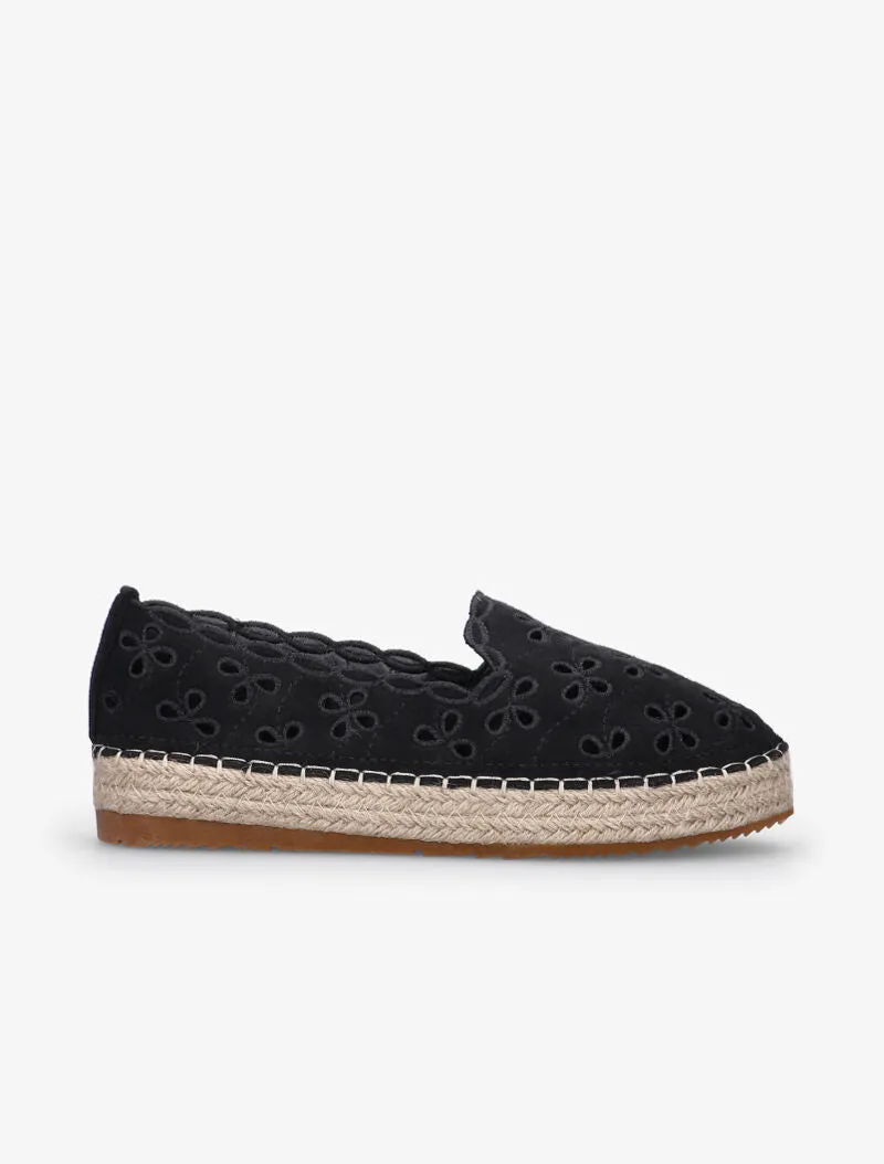 Espadrilles ajourées à effet brodé - noir
