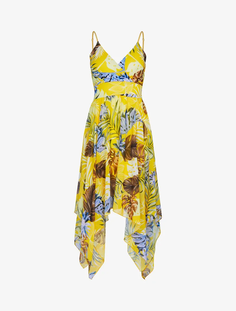 Robe asymétrique à imprimé tropical - jaune