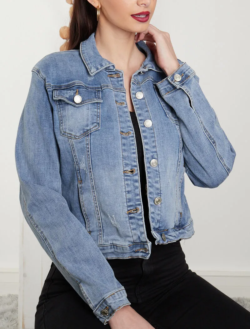 Vestes en jean à détails griffés - bleu denim