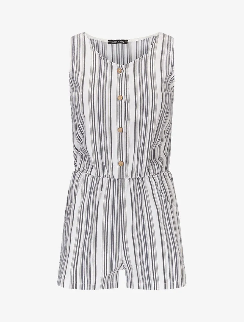 Combishort rayé en toile - noir