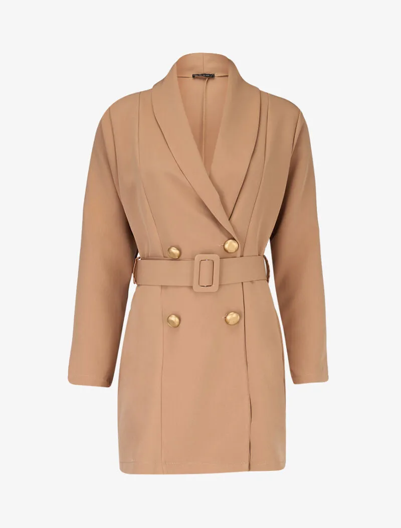 Veste mi longue ceinturée - camel
