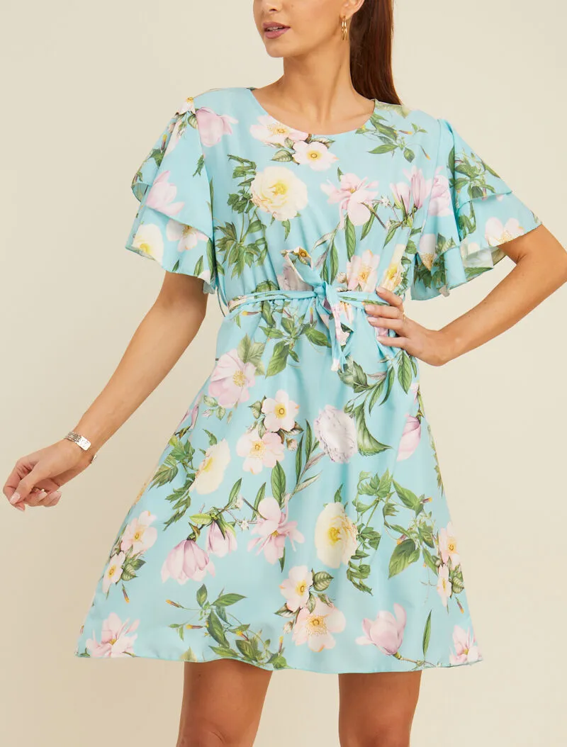 Robe à manches volantées - turquoise