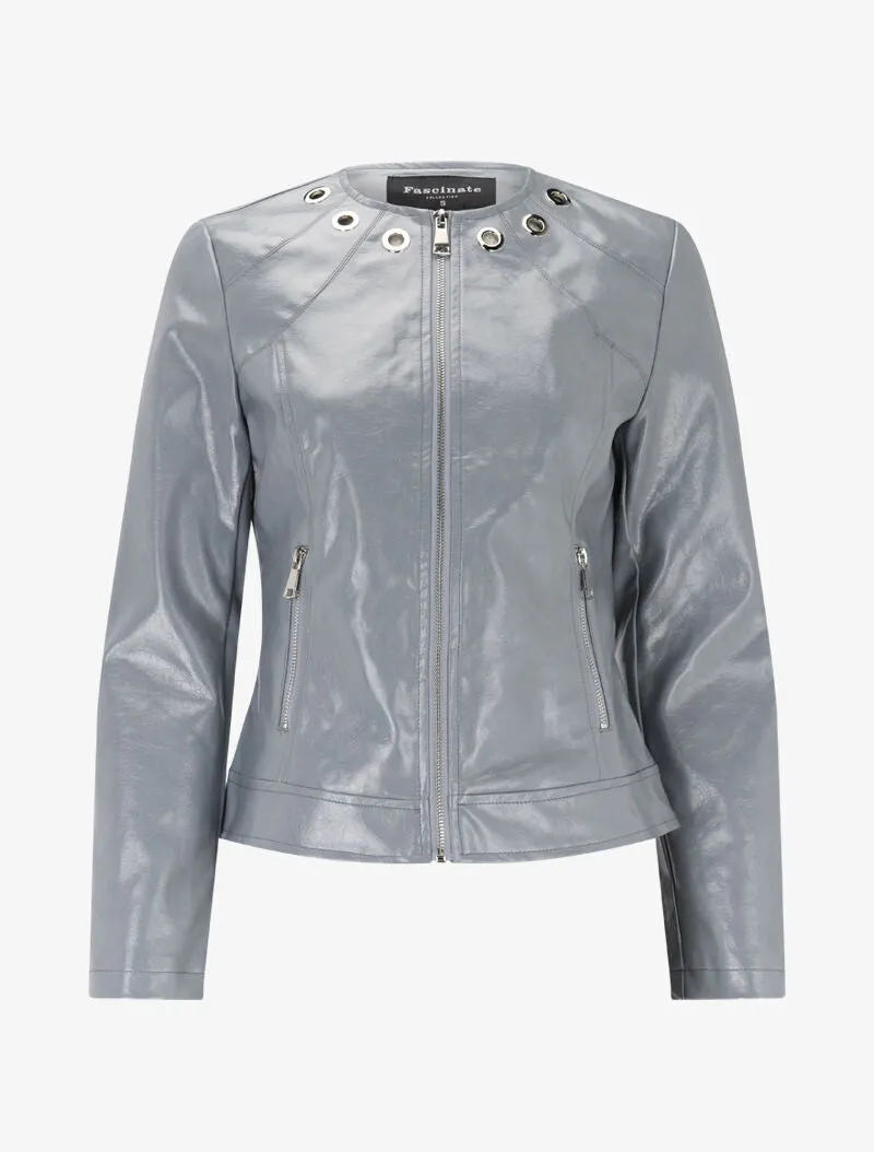 Veste texturée à oeillets contrastants - gris clair