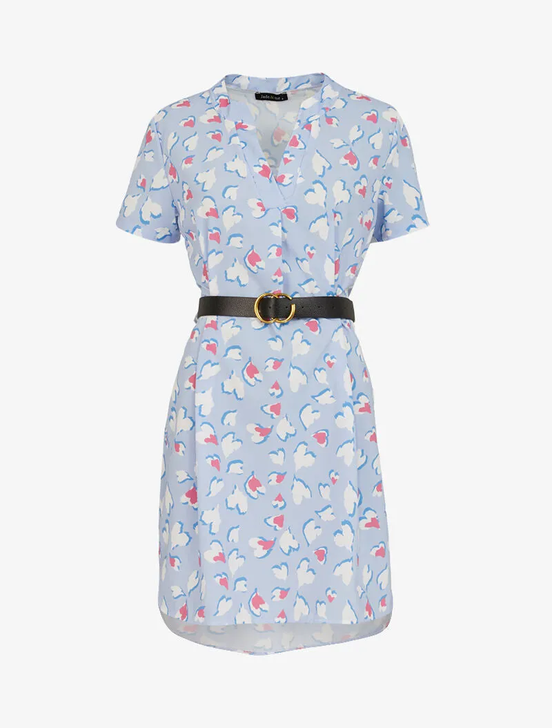 Robe trapèze à imprimés coeurs - bleu ciel