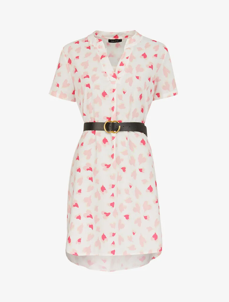 Robe trapèze à imprimés coeurs - ecru