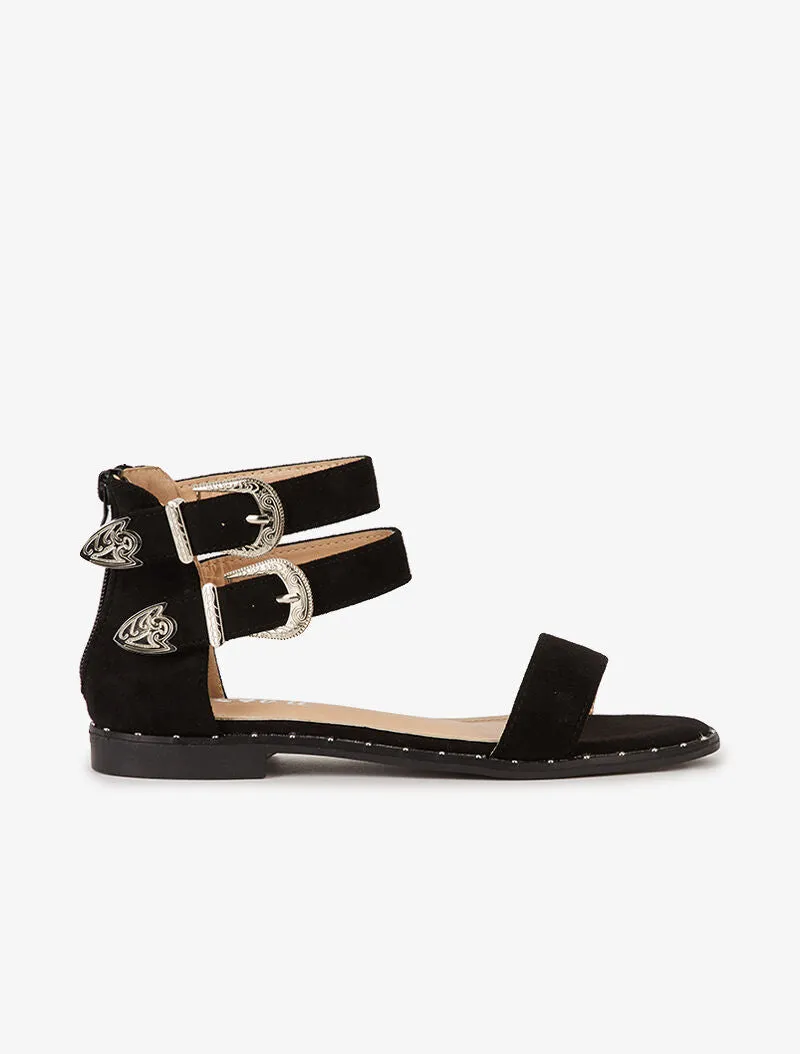 Sandales suédées à boucles - noir