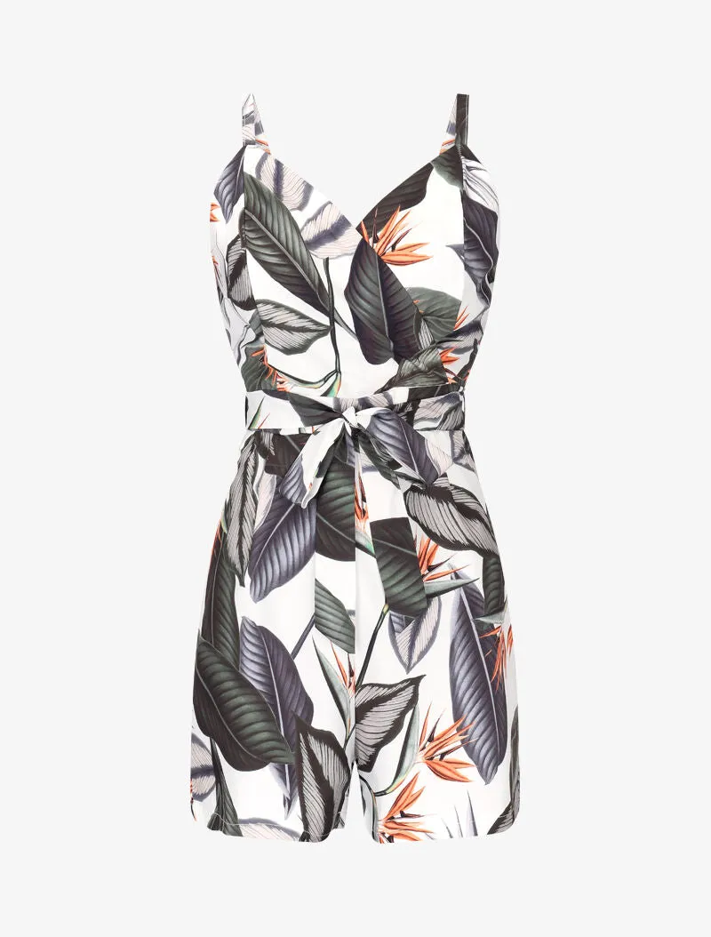 Combishort à imprimé feuillages - blanc