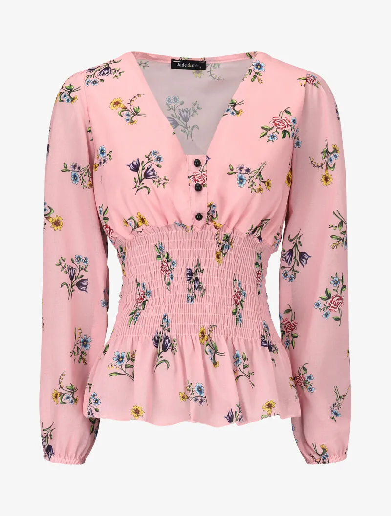 Top boule à imprimé fleurs des champs - rose