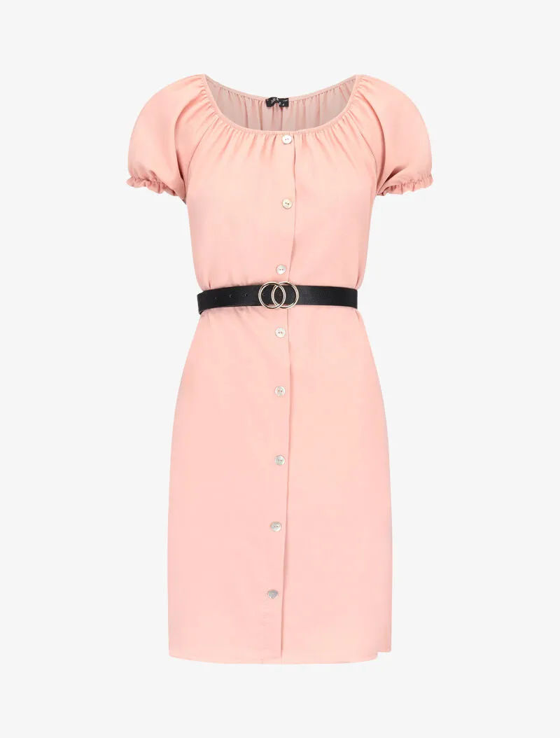 Robe ceinturée à boutons décoratifs - rose