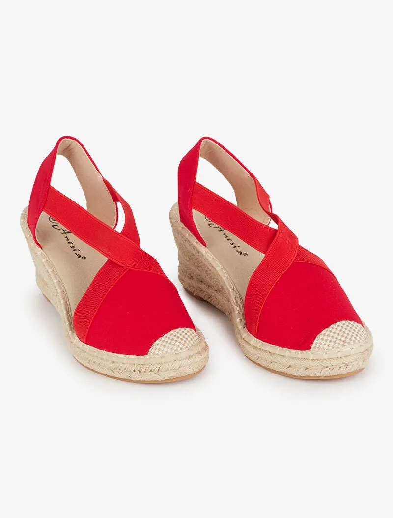 Espadrilles compensées élastiquées - rouge