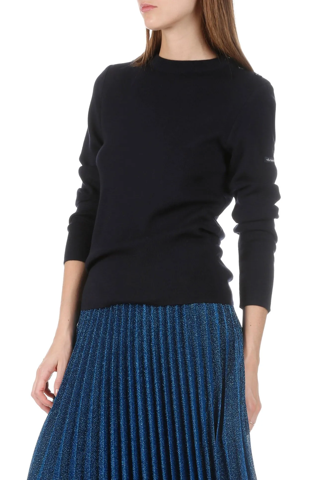 Pull col rond rayé en laine Bleu BRIAC