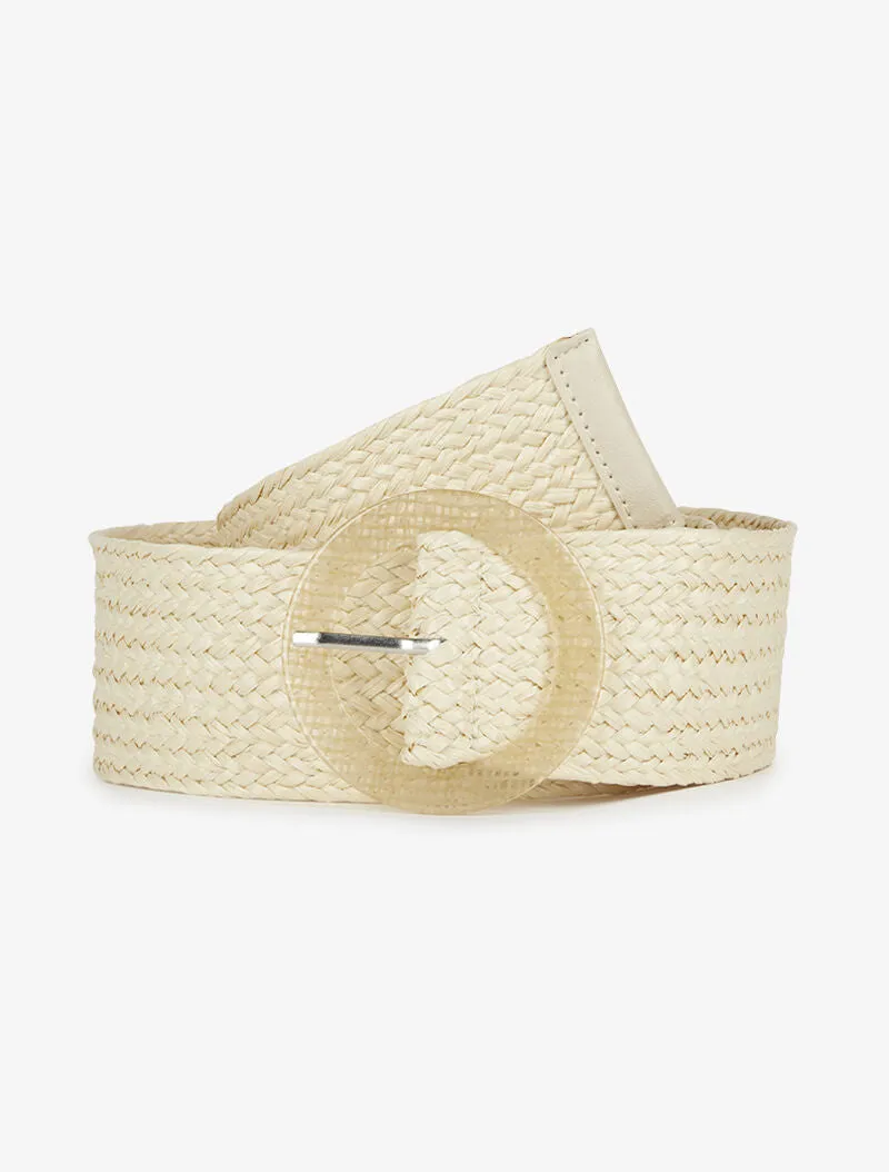 Ceinture à boucle ajourée effet damier - beige