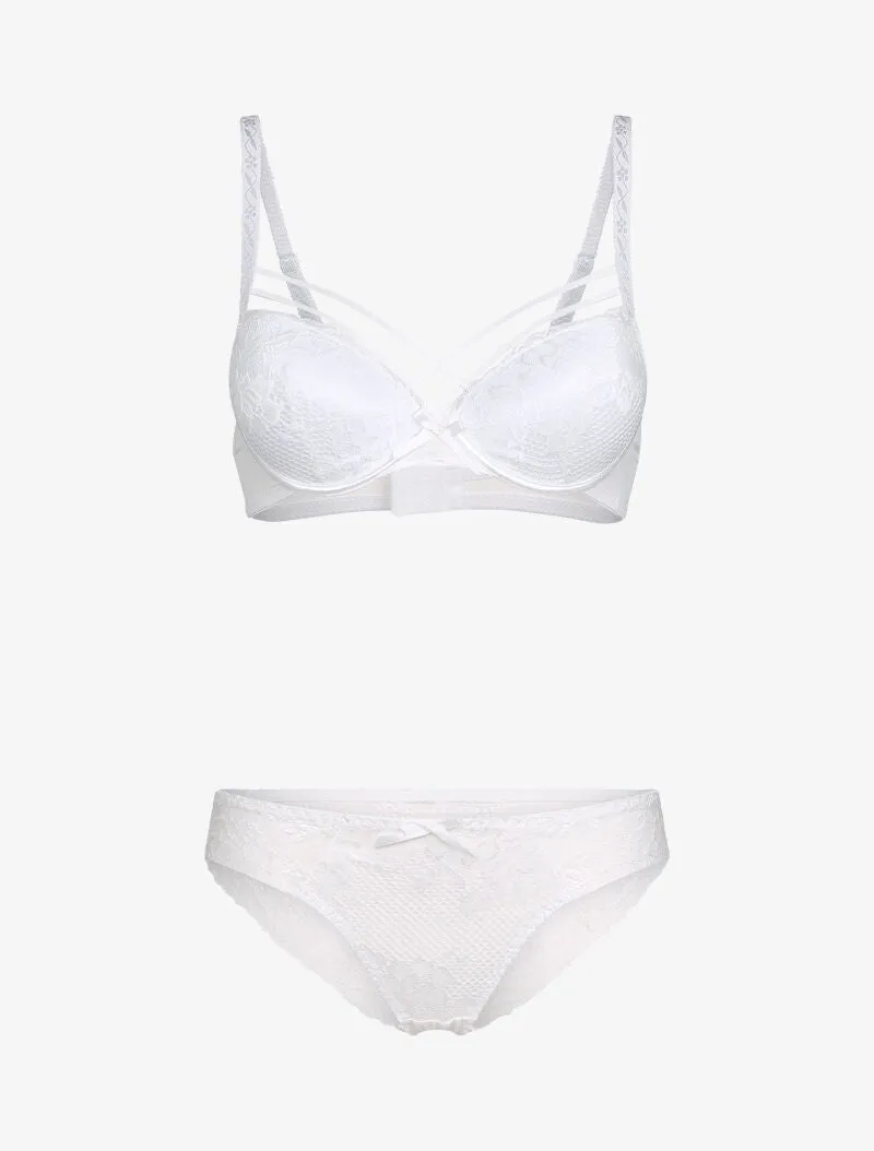 Ensemble à motif fleur graphique en dentelle - blanc