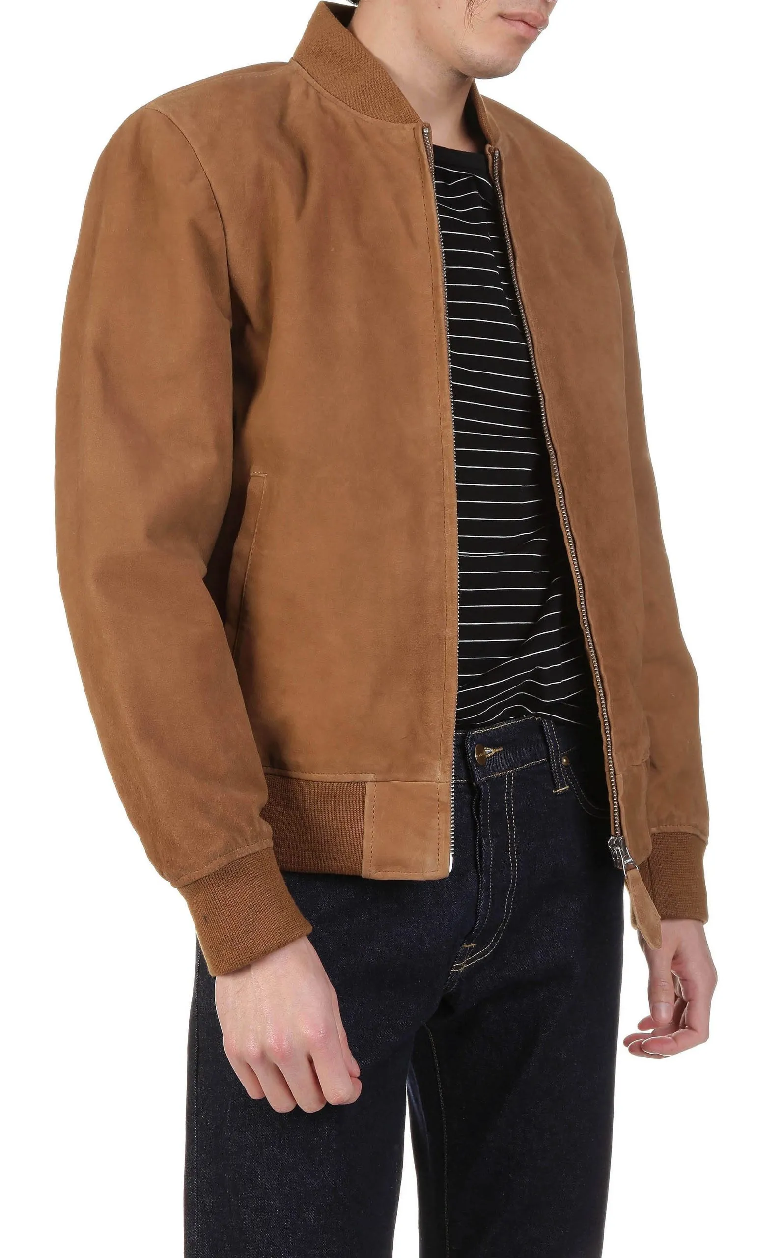 Blouson zippé en cuir Marron