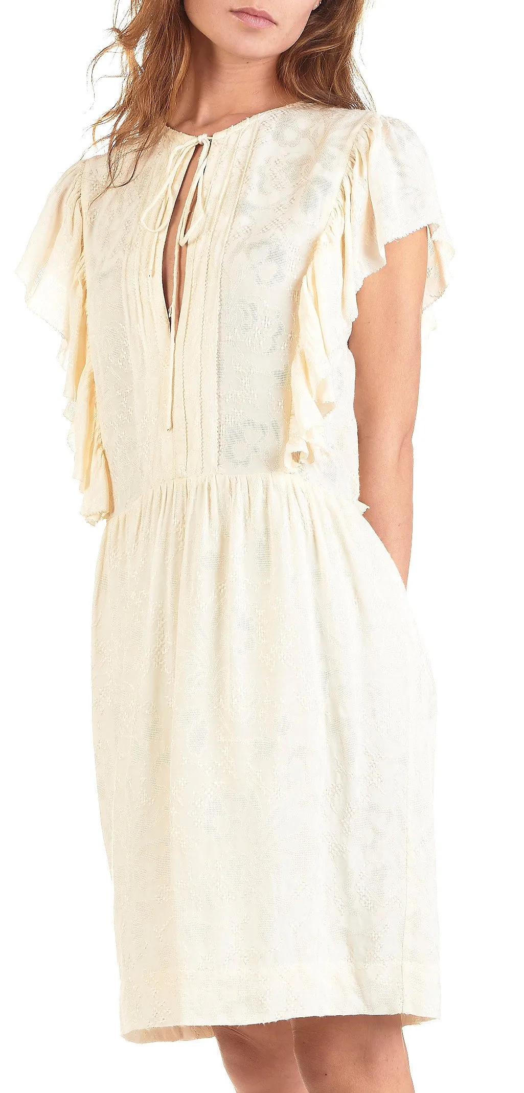 Robe courte décolletée en jacquard Beige