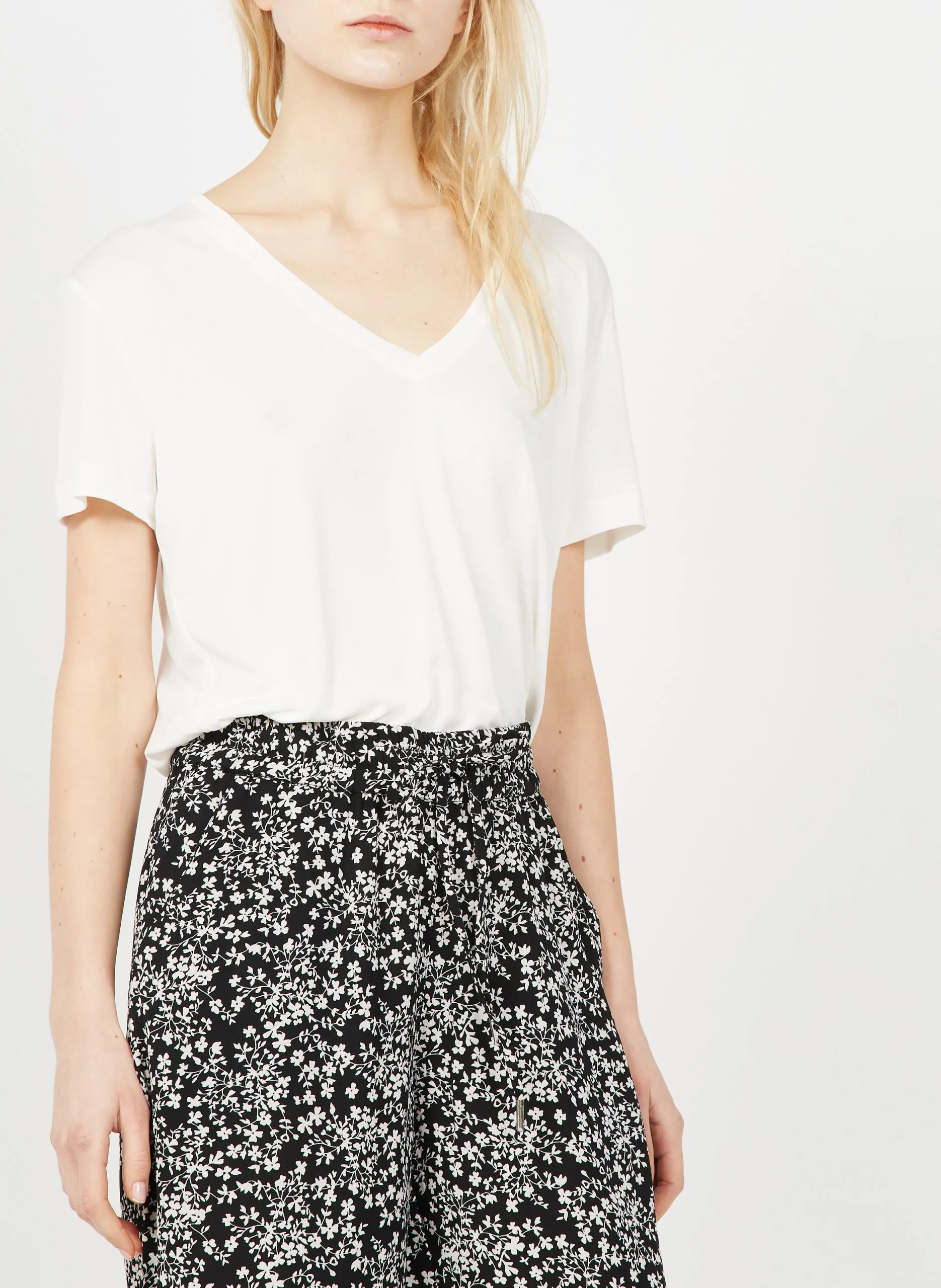 Tee-shirt col V fluide Blanc