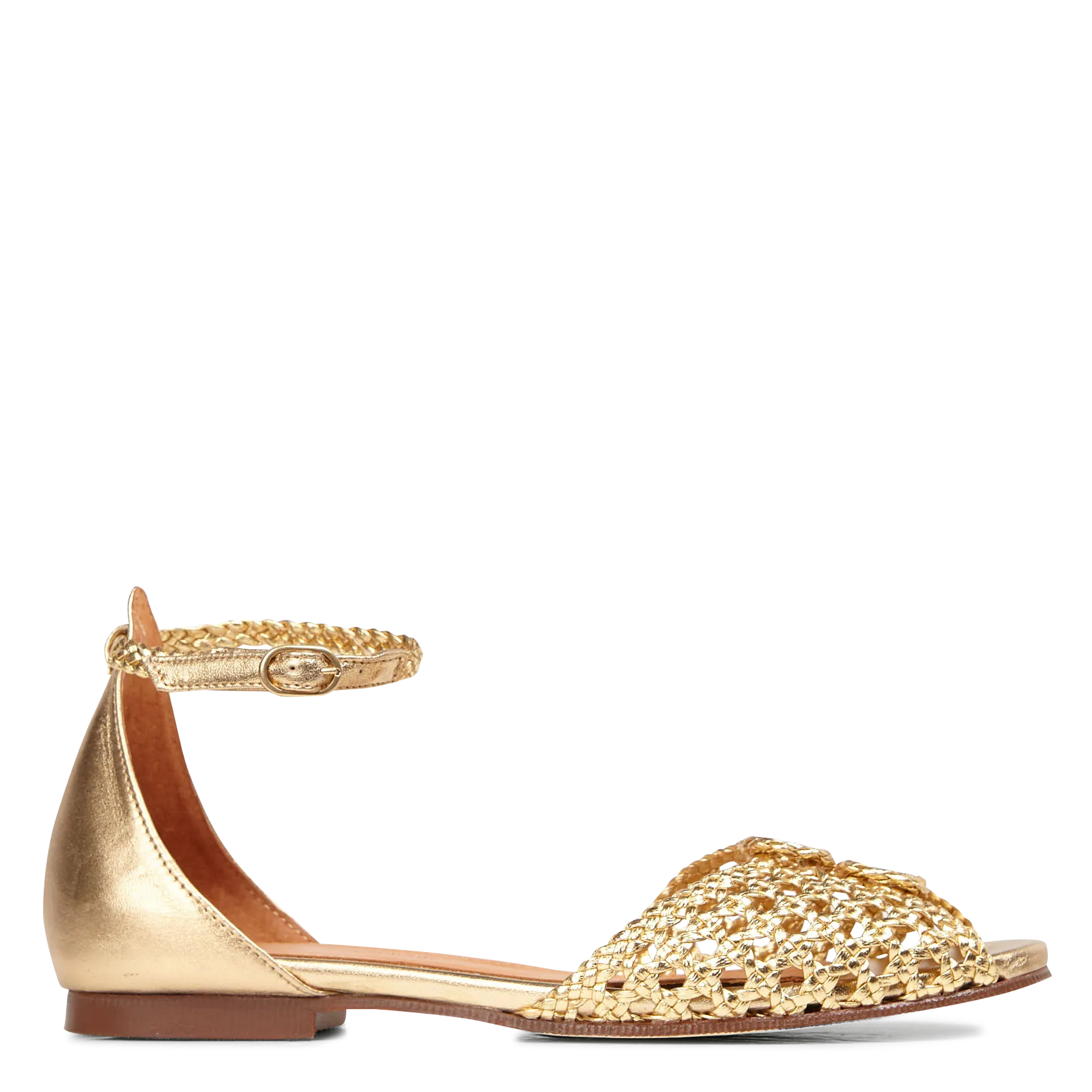 Sandales plates tressées en cuir métallisé Doré LUCY 10