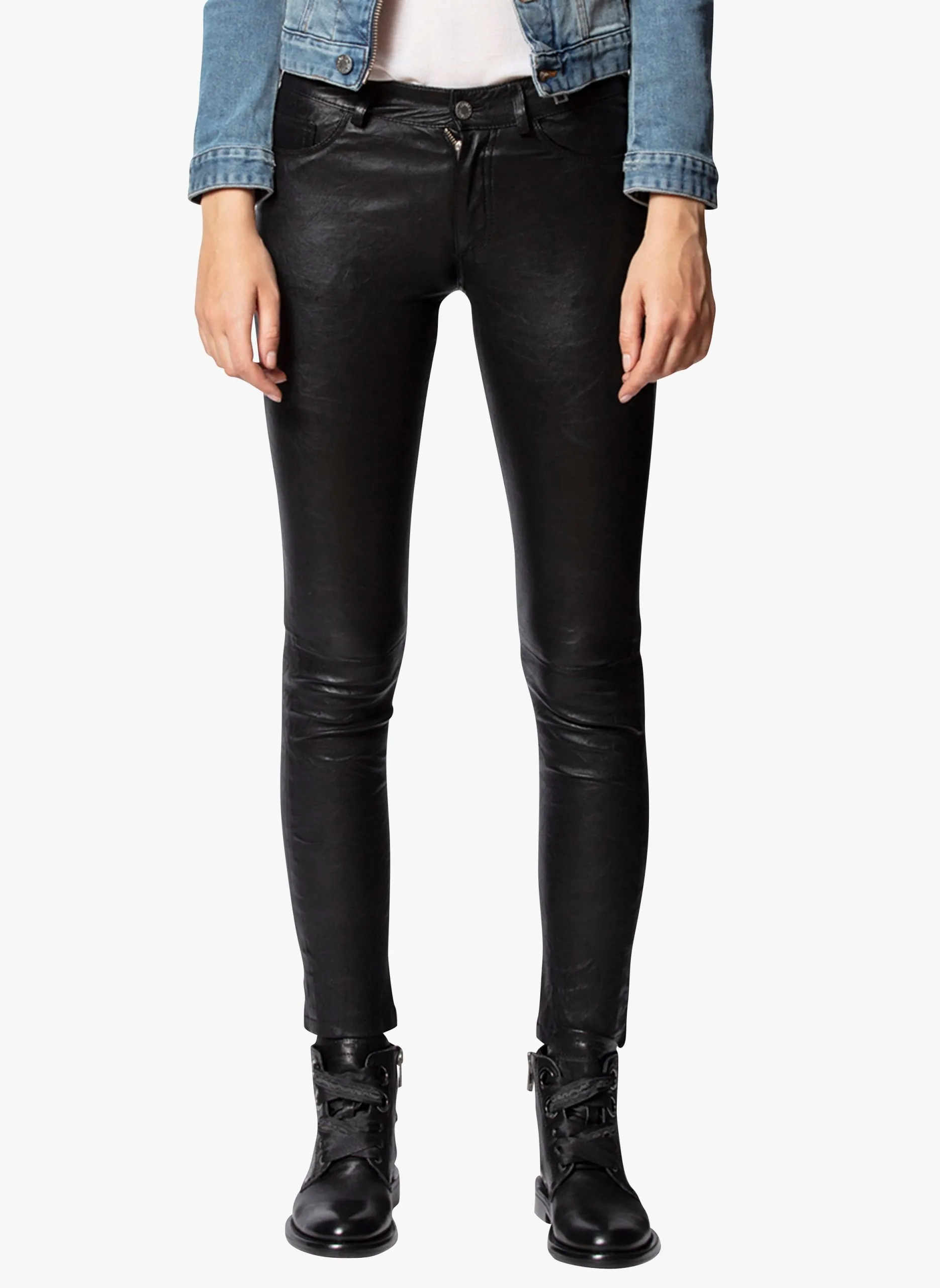 Pantalon droit en cuir Noir PHLAME