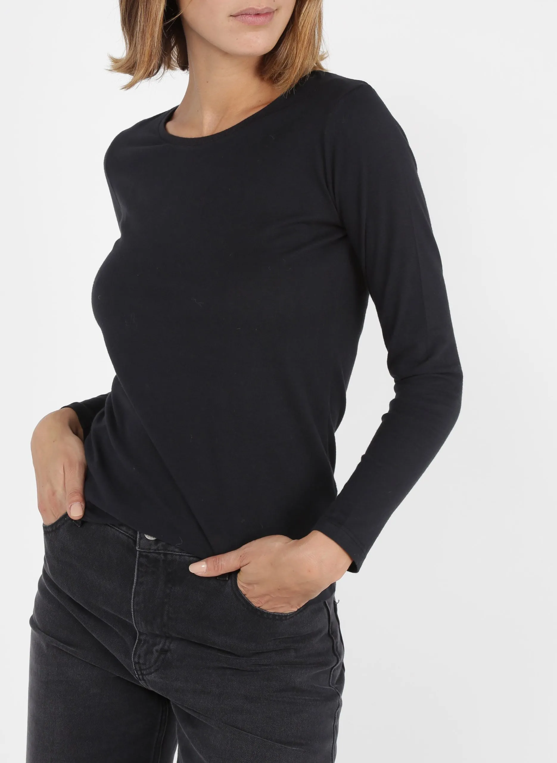 Tee-shirt col rond ajustée en coton Noir