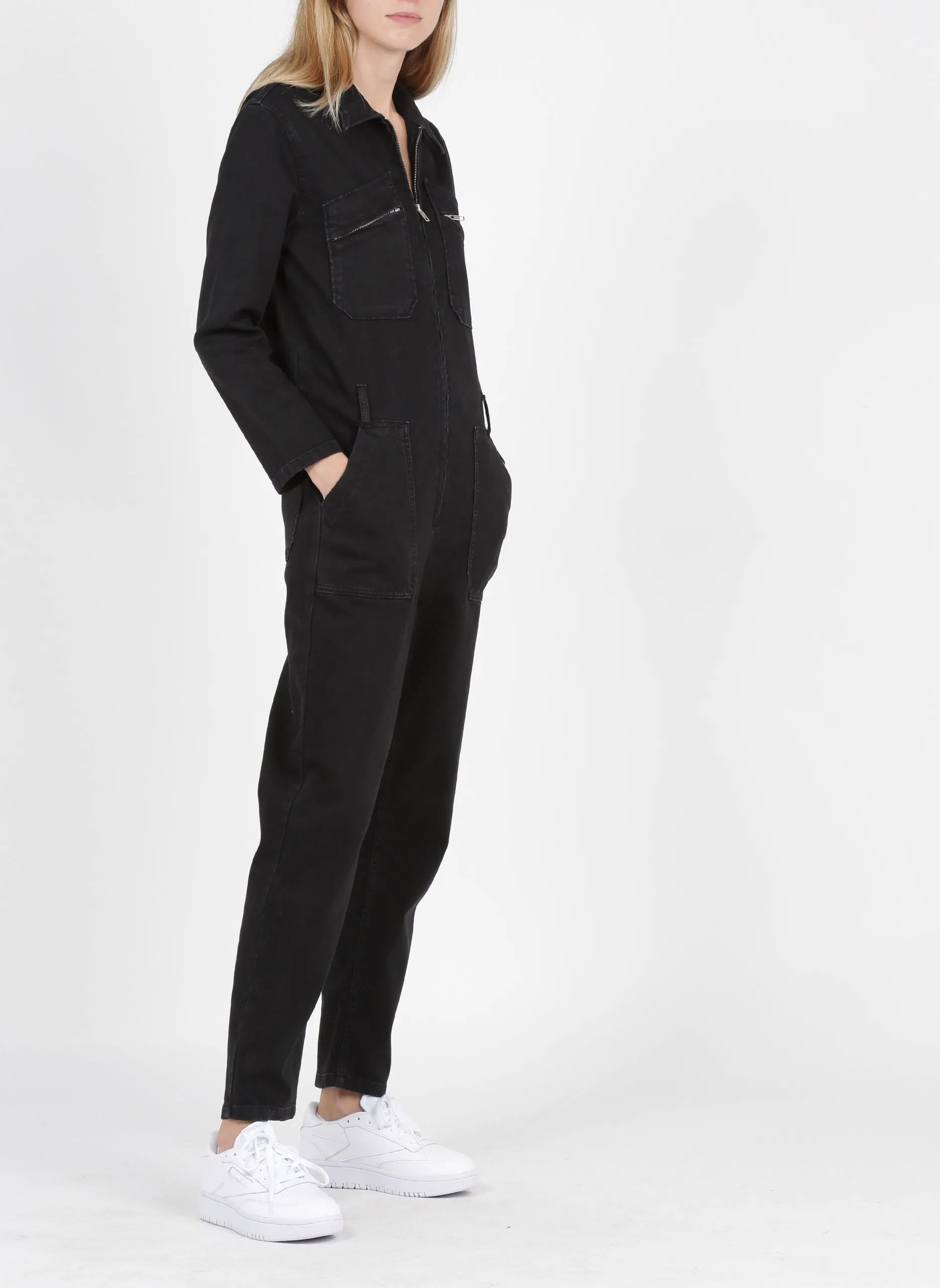 Combinaison col classique zippée en coton mélangé Noir LIV