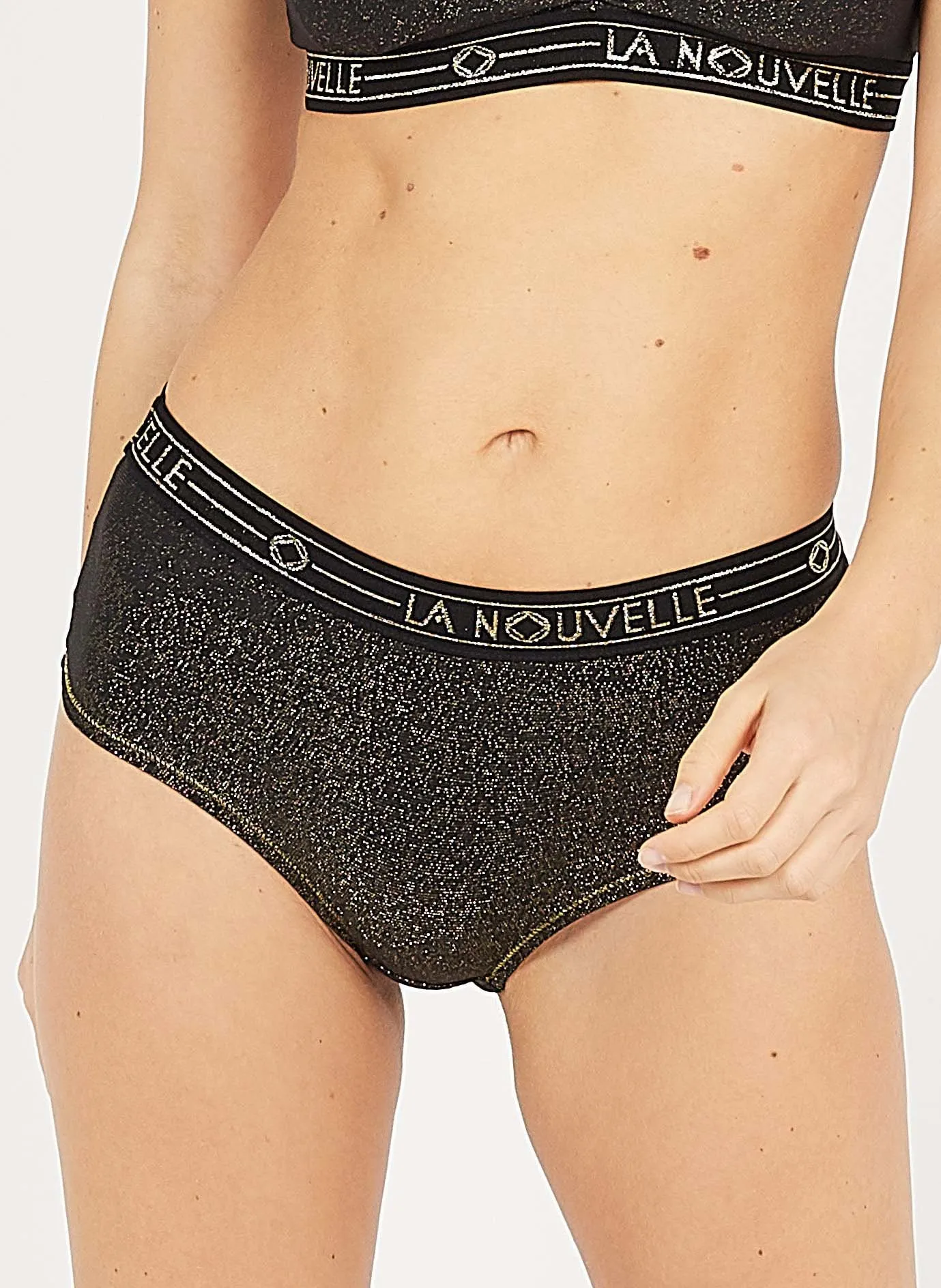 Shorty taille basse avec fils métallisés Noir Judith