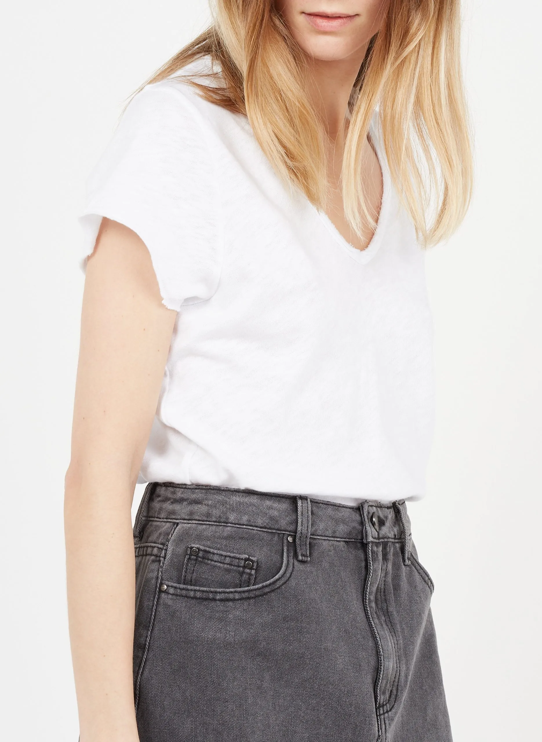 Tee-shirt droit col V en coton Blanc SONOMA