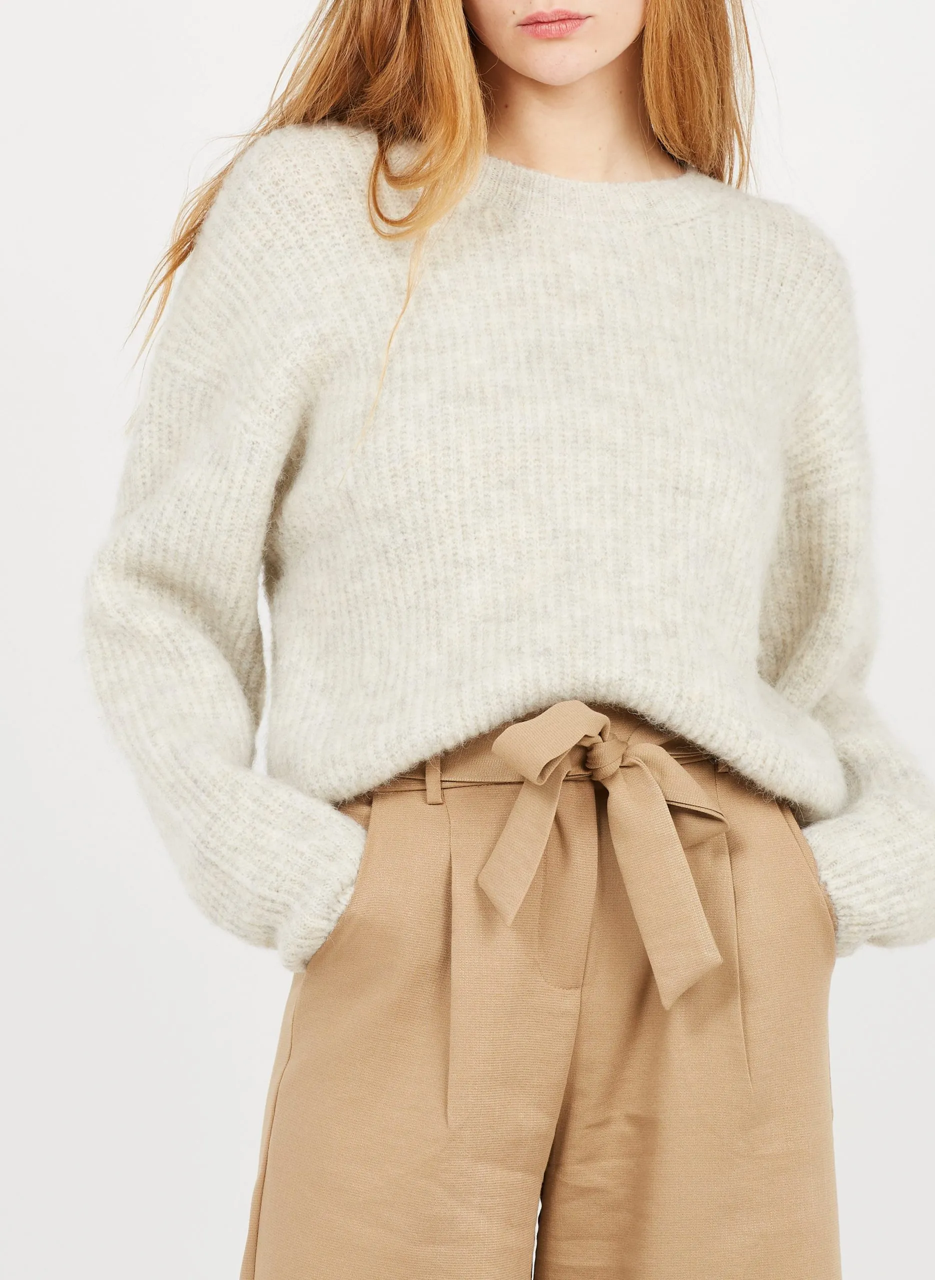 Pull droit à maille duveteuse en laine mélangée Beige EAST