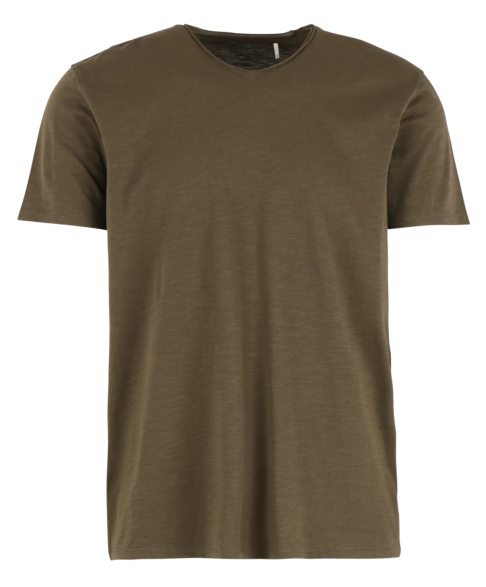 Tee-shirt col V slim en coton flammé Kaki