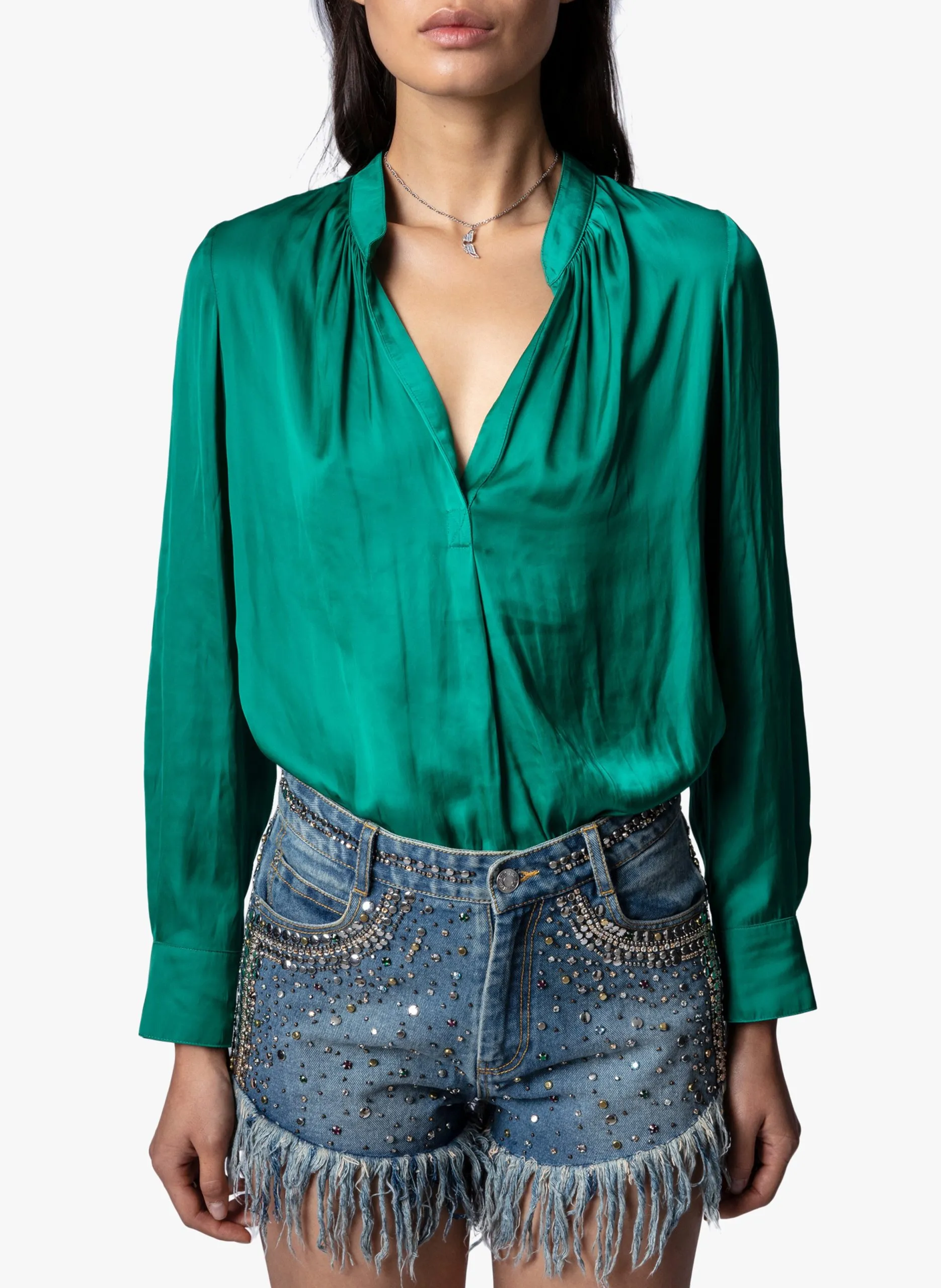 Top à encolure v Vert TINK