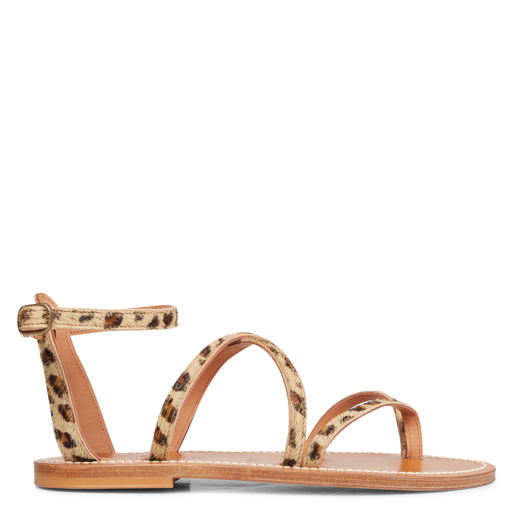 Sandales plates en cuir imprimé léopard Beige EPICURE