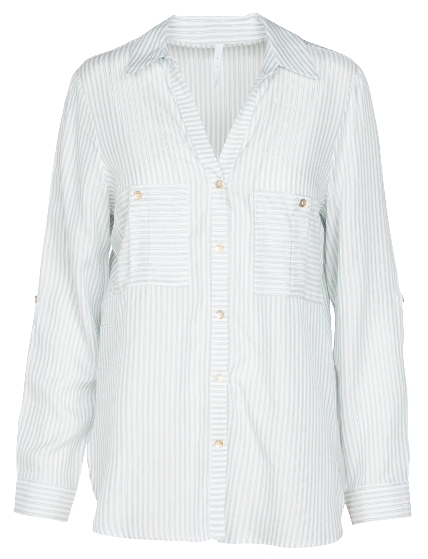 Chemise col V rayée Rose