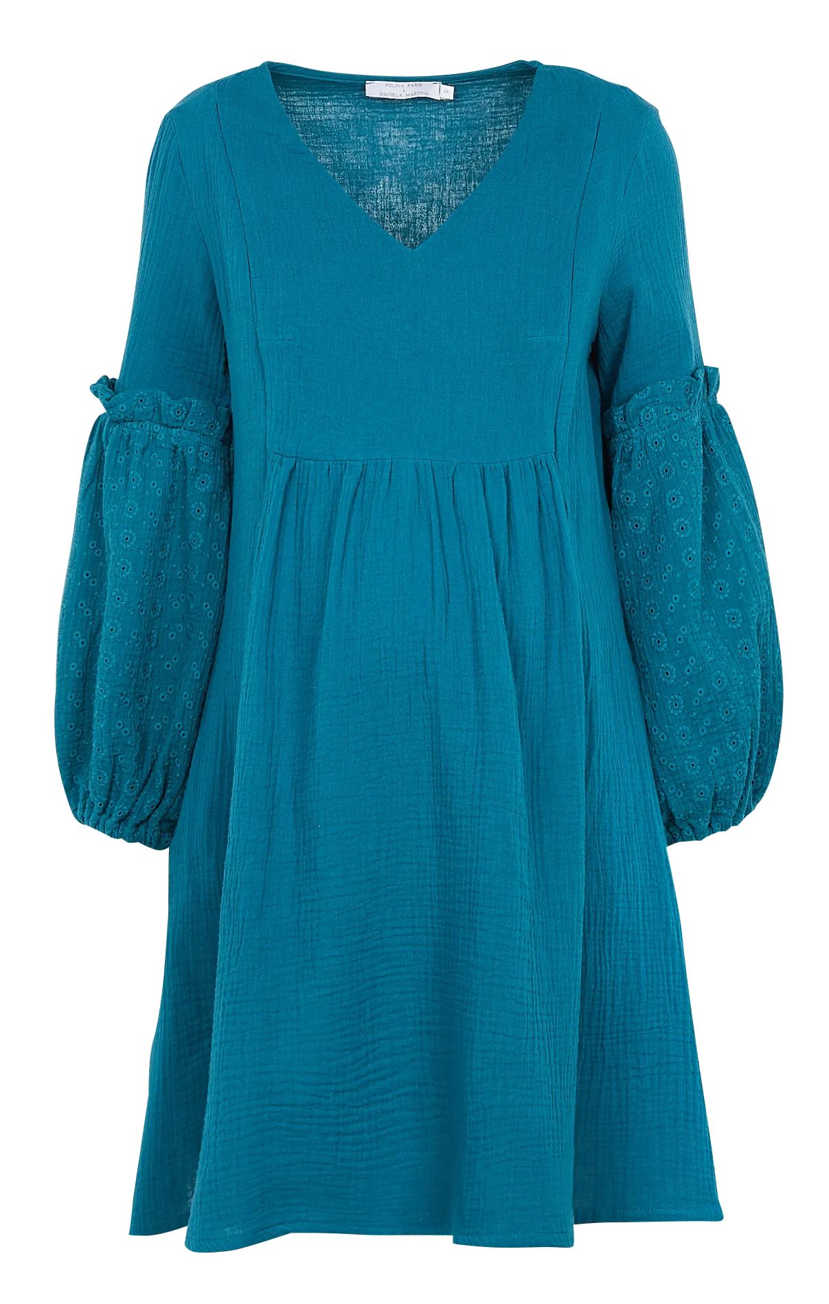 Robe midi de grossesse en coton et manches bouffantes Bleu Lisbonne