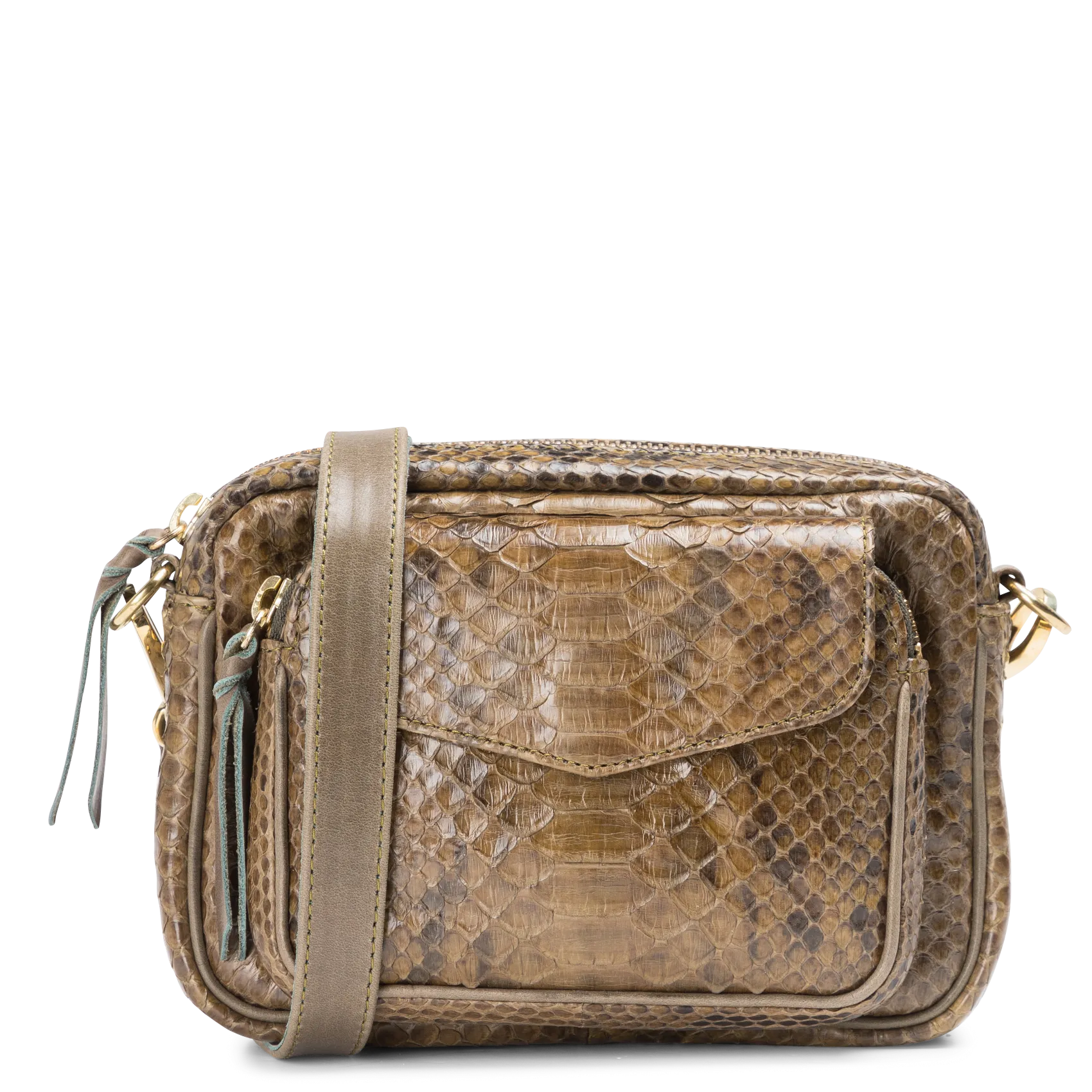 Sac bandoulière en python Kaki BABY CHARLY