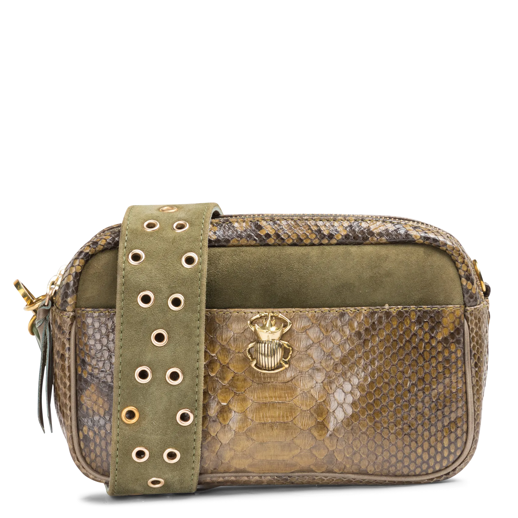 Sac bandoulière en cuir imprimé Kaki LILY