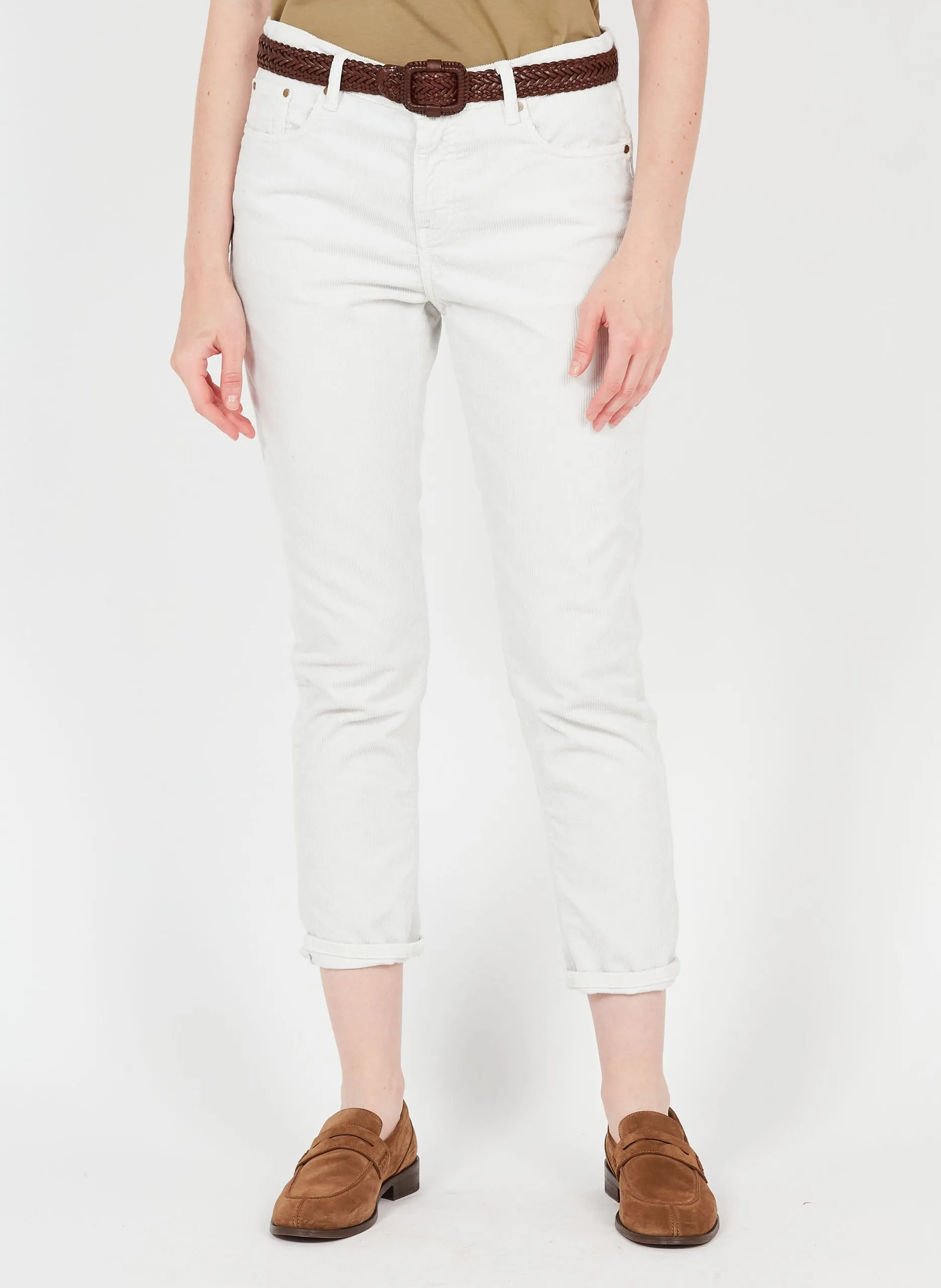 Pantalon droit en velours de coton côtelé Blanc CRYSTAL