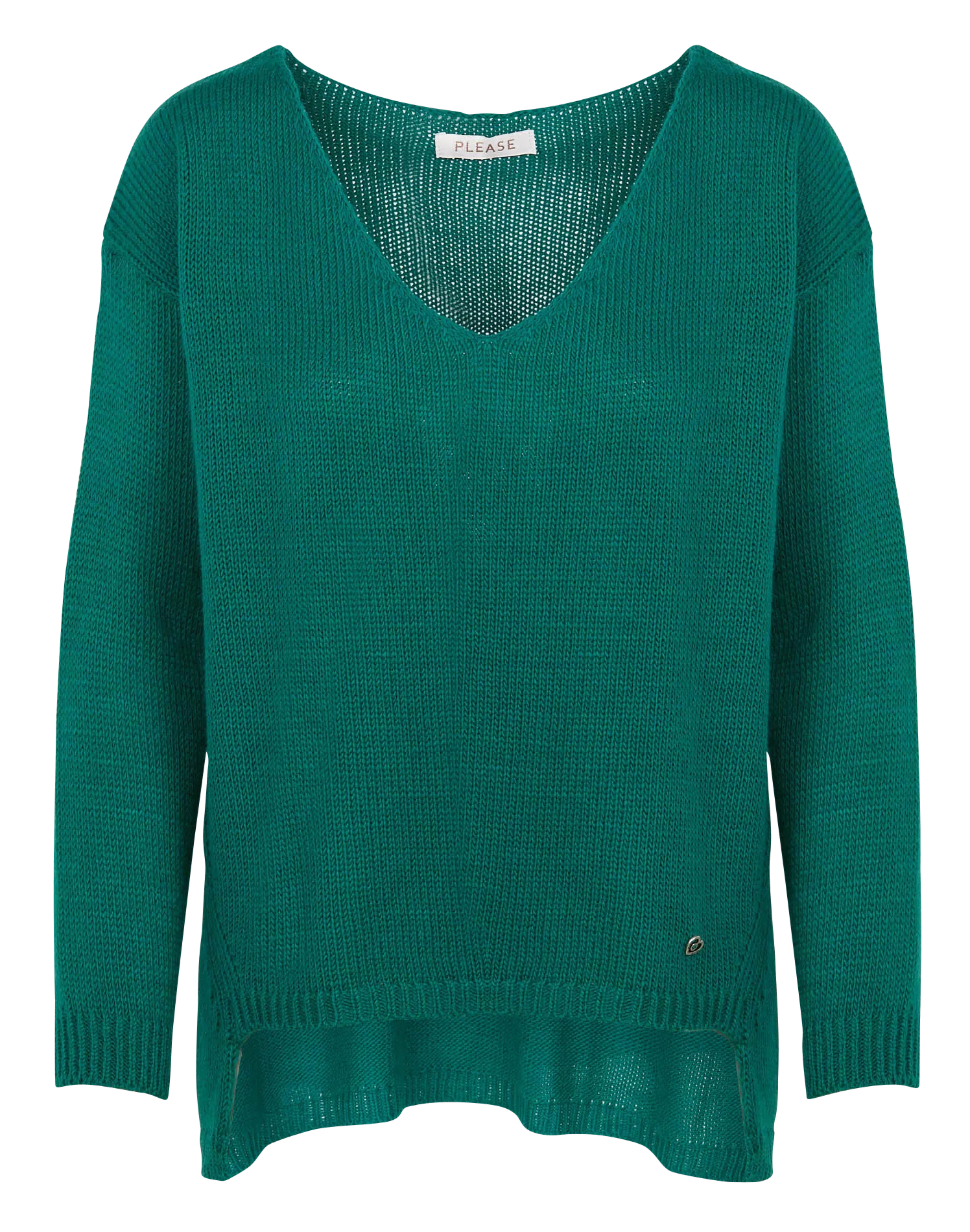 Pull col V en maille mélangée Vert