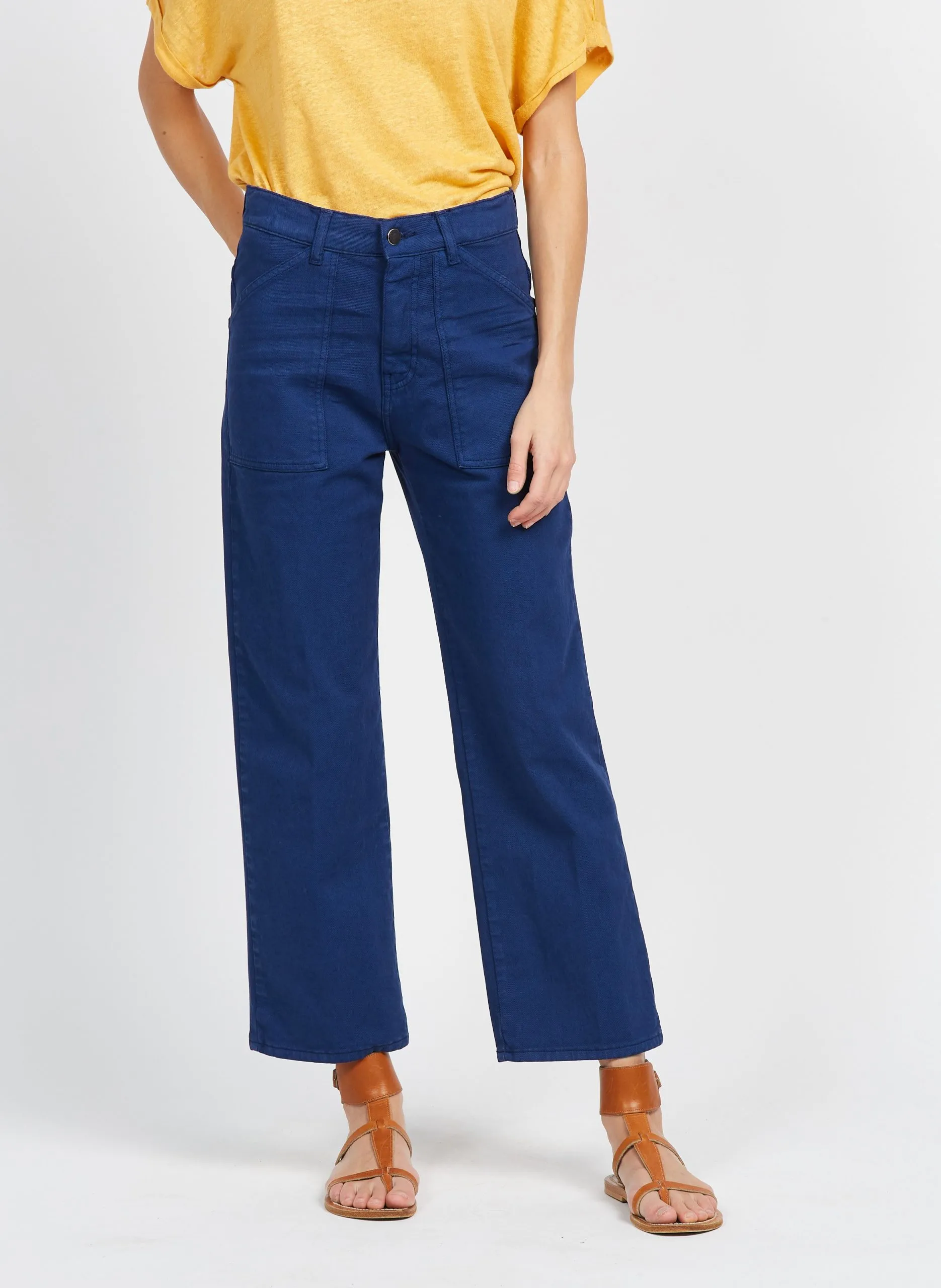 Jean cropped en coton stretch Bleu EDDY