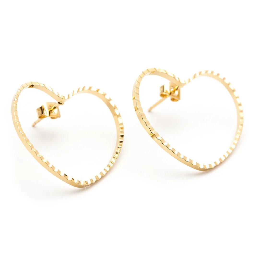 Maxi boucles d'oreilles puces coeurs doré à l'or fin Doré AURA