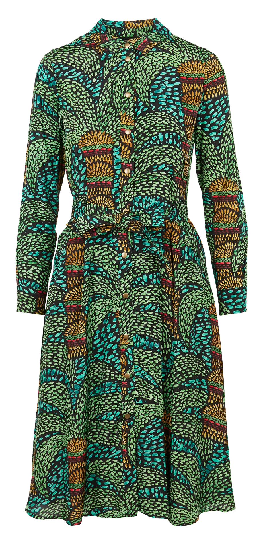 Robe midi col classique imprimée Marron