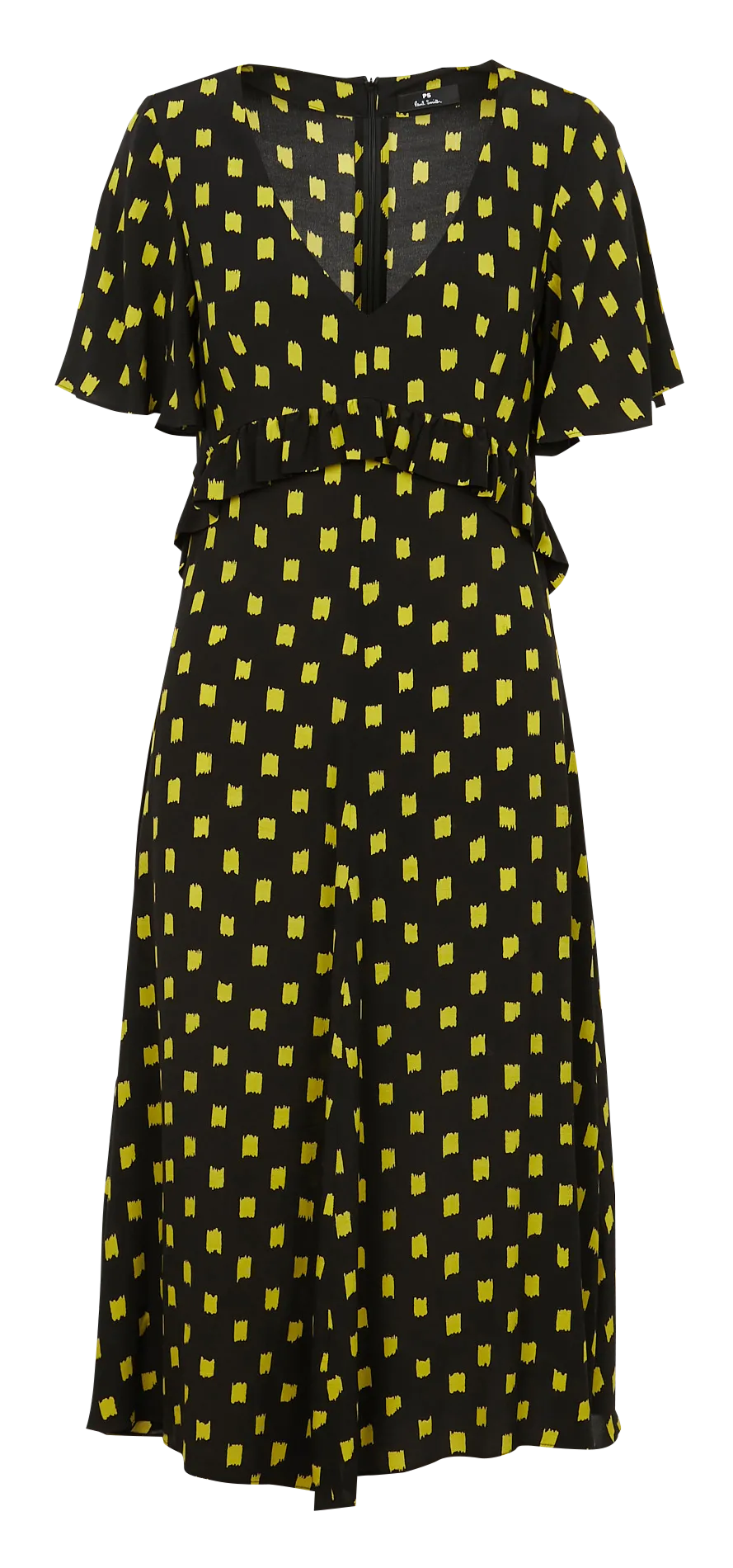 Robe midi à volants imprimée en viscose Noir
