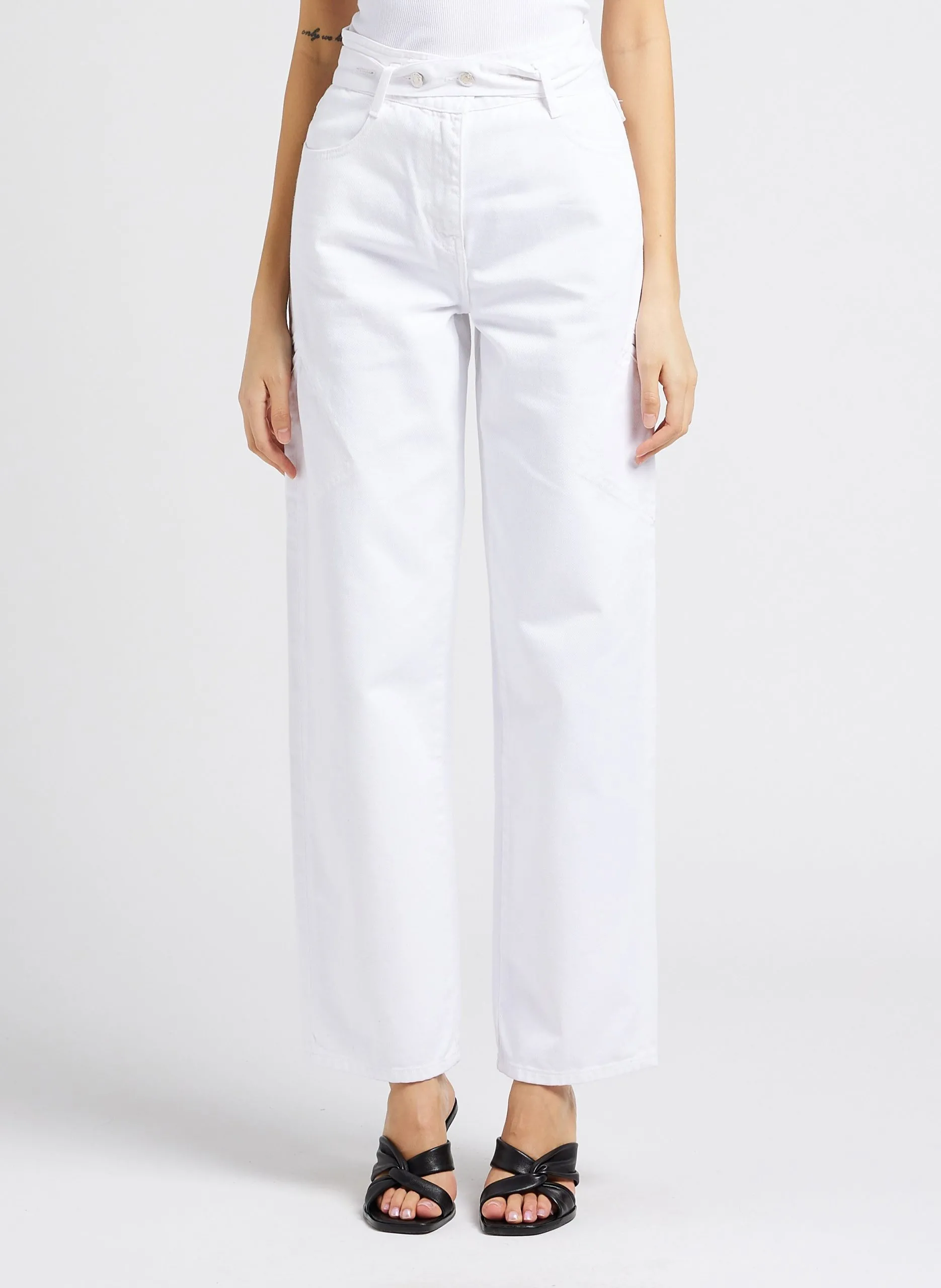 Jean flare taille haute en coton Blanc JINN